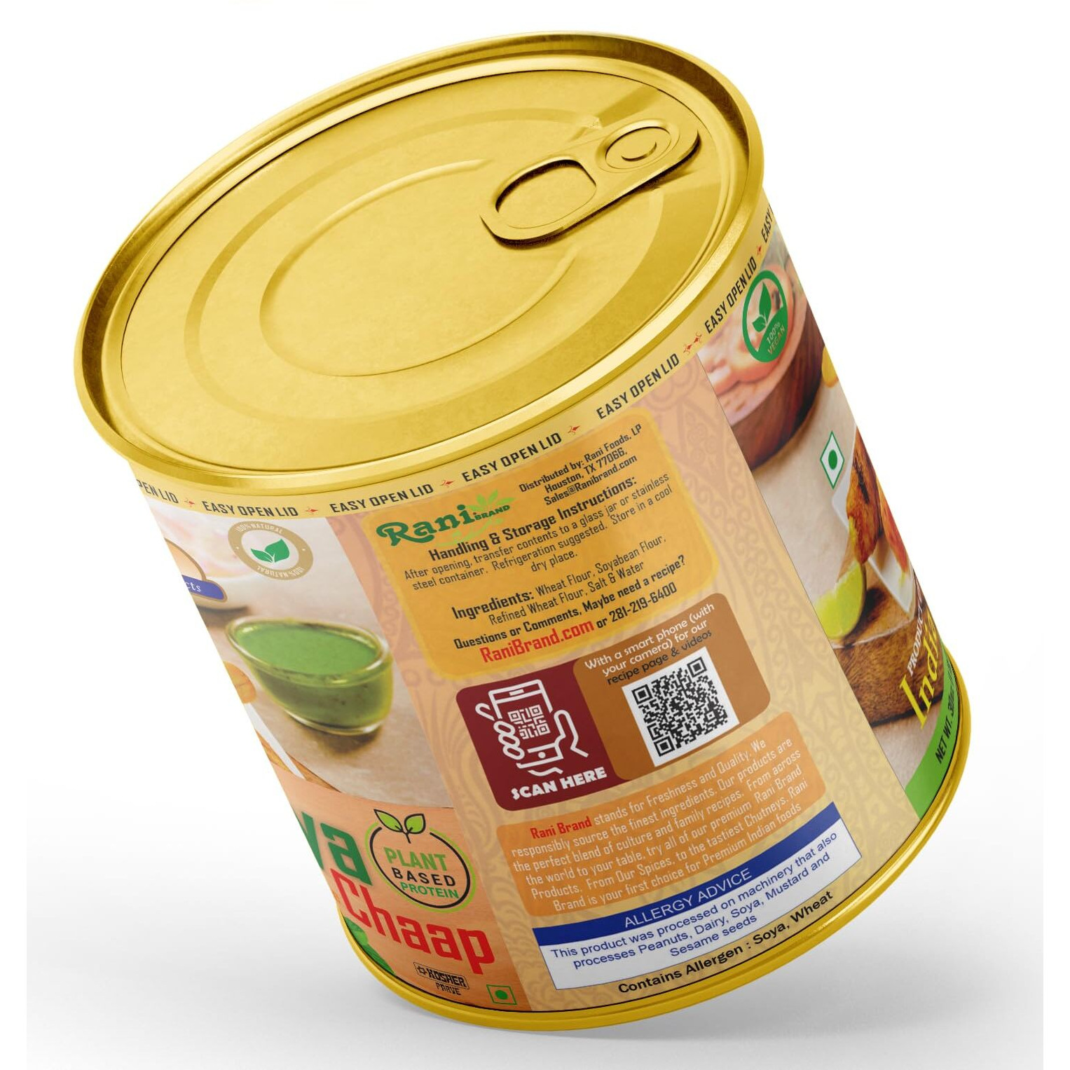 Rani Soya Chaap (Plant Based Protein) 30oz (1.875lbs) 850g, Pack of 6 ~ Easy Open Lid, All Natural, Vegan, No Colors, NON-GMO, Kosher, Indian Origin, Soy Based Meat Substitute (Size 30oz (1.875lbs) 850g)