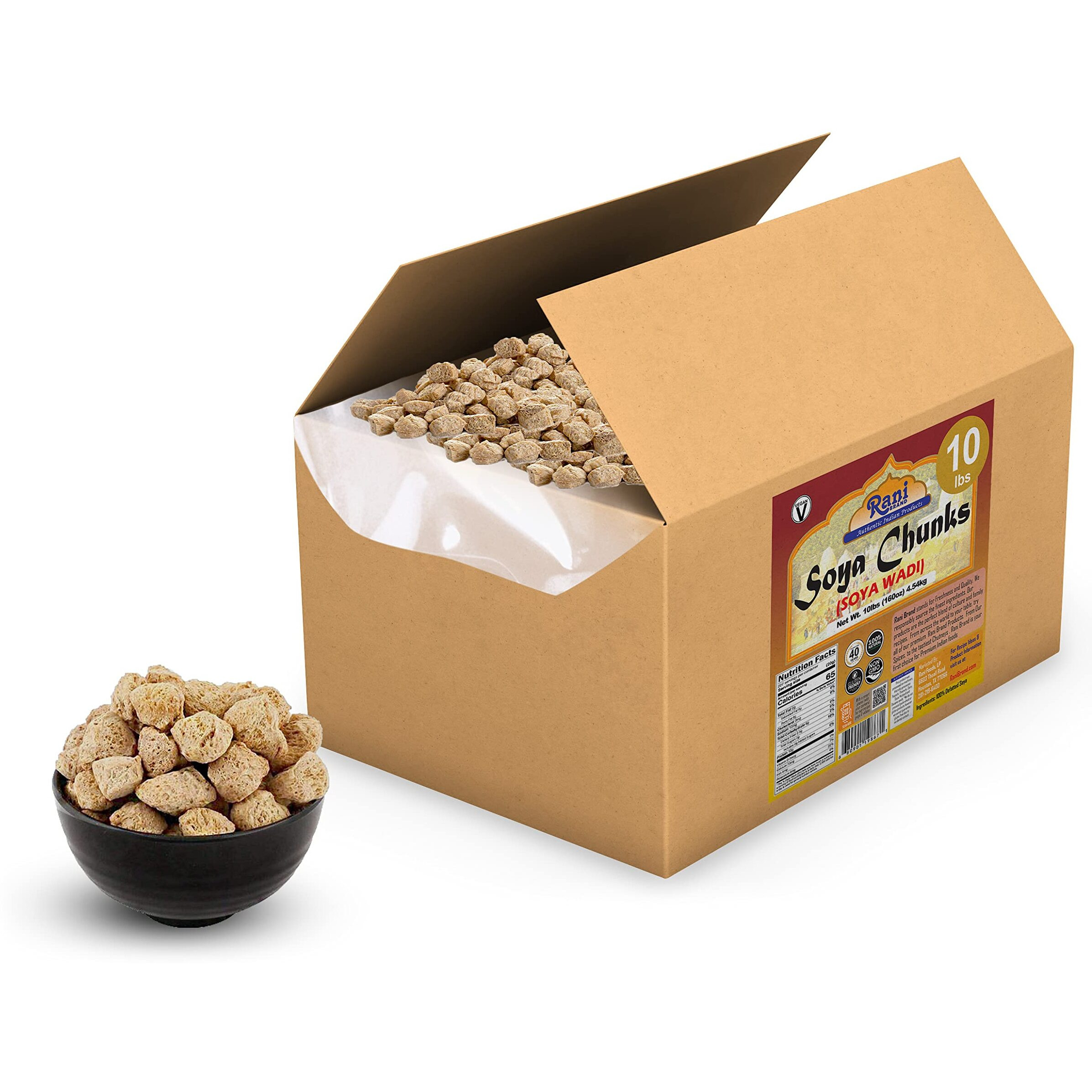 Rani Soya Chunks Nuggets (High Protien) Vadi, 160oz (10lbs) 4.54kg Bulk Box ~ All Natural, Salt-Free, Vegan, No Colors, Gluten Friendly, NON-GMO, Indian Origin, Meat Alternate Substitute (Size 160oz (10lbs) 4.54kg)
