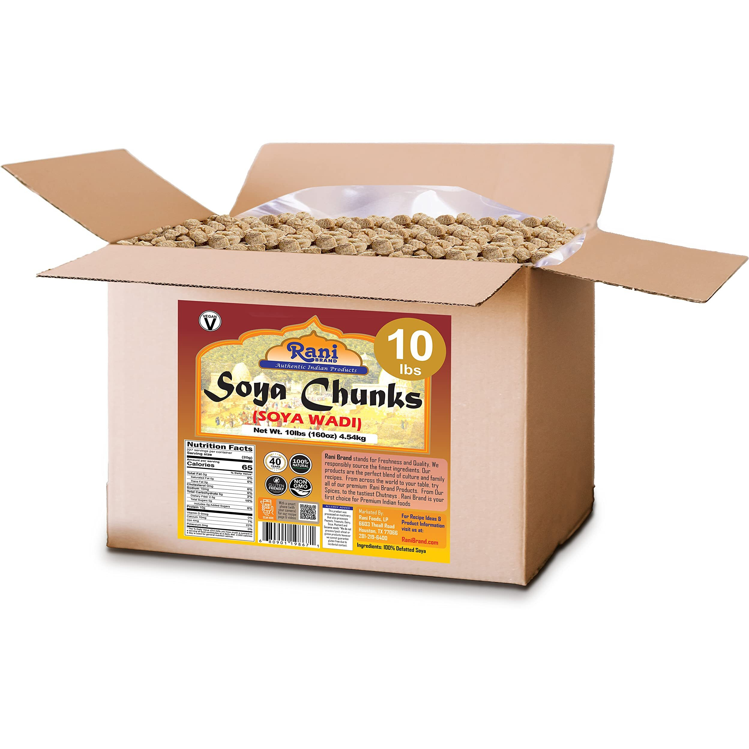 Rani Soya Chunks Nuggets (High Protien) Vadi, 160oz (10lbs) 4.54kg Bulk Box ~ All Natural, Salt-Free, Vegan, No Colors, Gluten Friendly, NON-GMO, Indian Origin, Meat Alternate Substitute (Size 160oz (10lbs) 4.54kg)