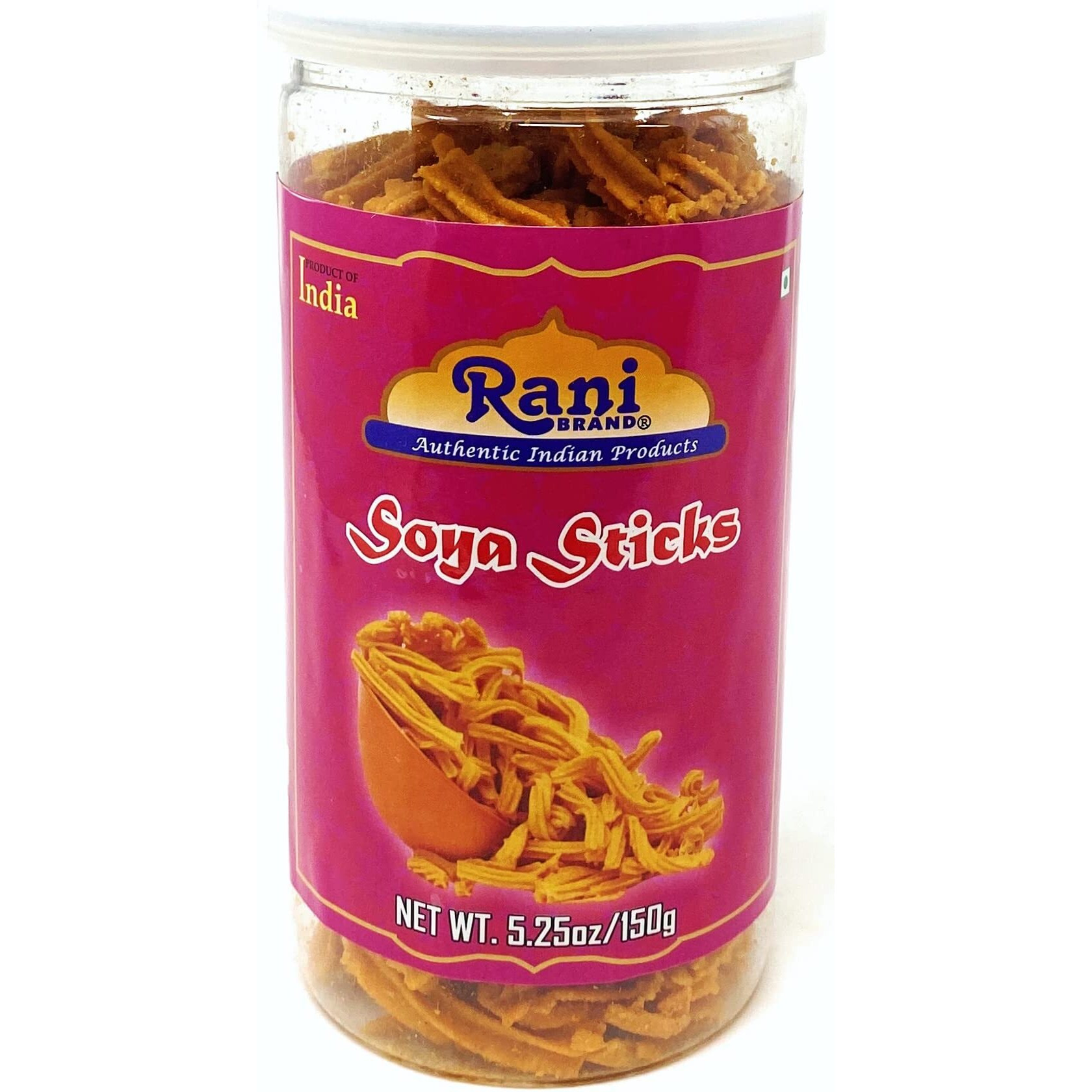 Rani Soya Sticks 5.25oz (150g) Vacuum Sealed, Easy Open Top, Resealable Container ~ Indian Tasty Treats, All Natural, Vegan, NON-GMO, Indian Origin (Size 5.25oz (150g))