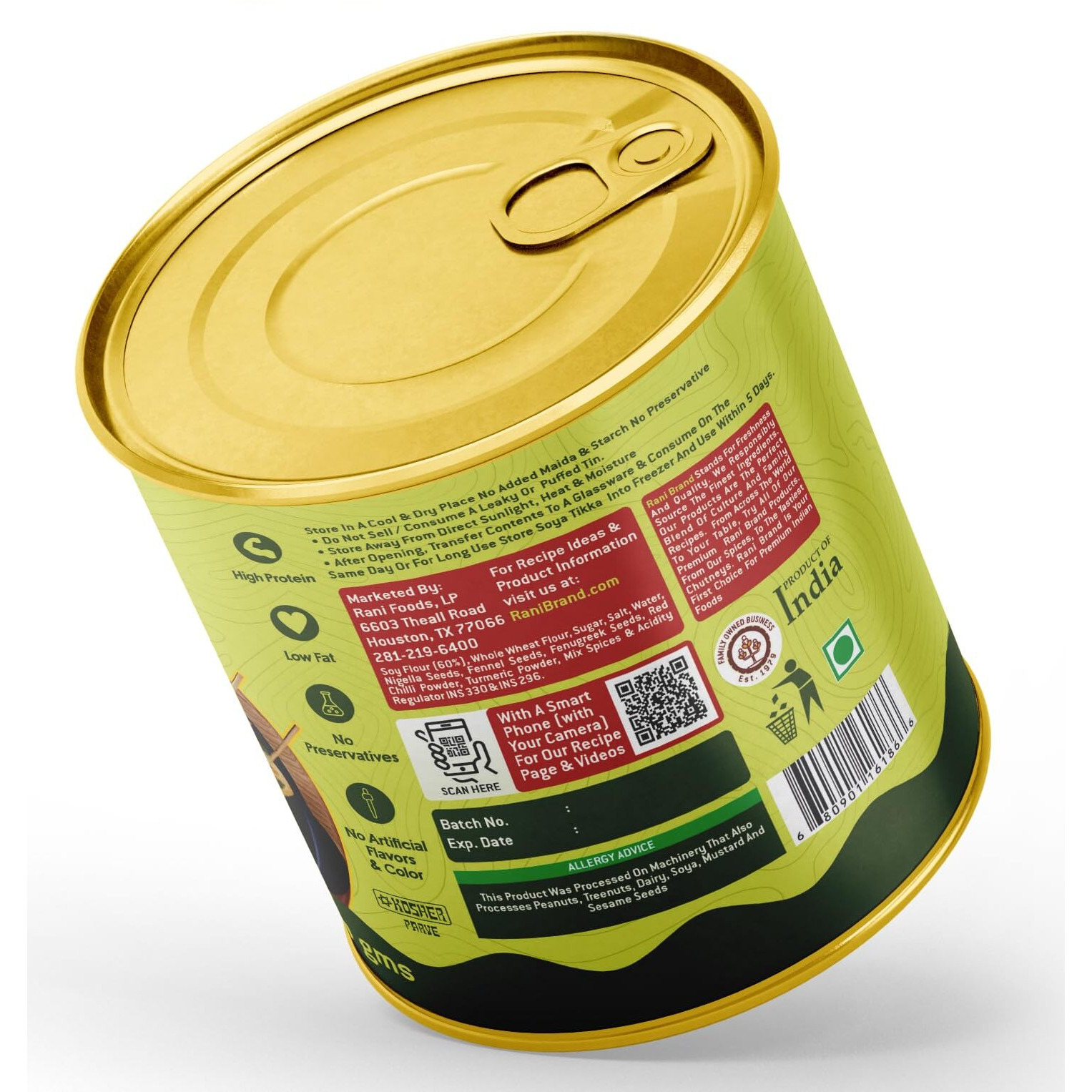 Rani Soya Tikka Achari 30oz (1.875lbs) 850g Ready for Cook ~ Easy Open Lid, All Natural, Vegan, No Colors, NON-GMO, Kosher, Indian Origin, Soy Based Meat Substitute (Size 30oz (1.875lbs) 850g)
