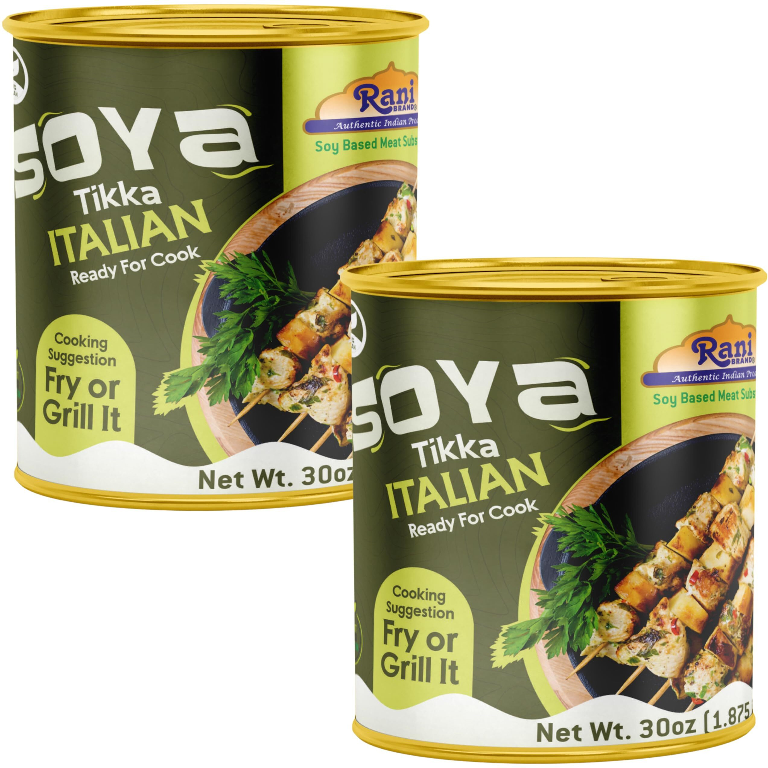 Rani Soya Tikka Italian 30oz (1.875lbs) 850g, Pack of 2, Ready for Cook ~ Easy Open Lid, All Natural, Vegan, No Colors, NON-GMO, Kosher, Indian Origin, Soy Based Meat Substitute (Size 30oz (1.875lbs) 850g)