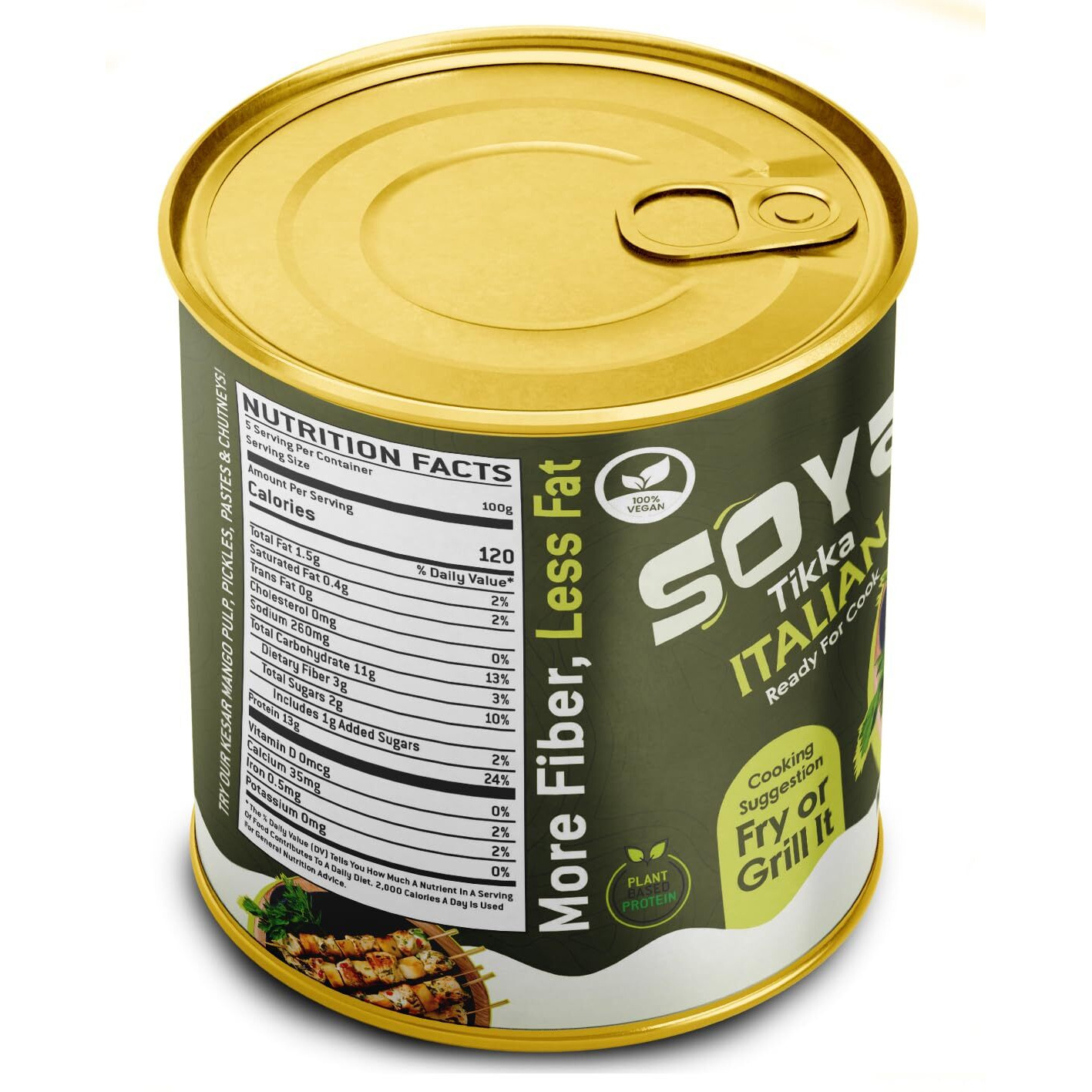 Rani Soya Tikka Italian 30oz (1.875lbs) 850g, Pack of 2, Ready for Cook ~ Easy Open Lid, All Natural, Vegan, No Colors, NON-GMO, Kosher, Indian Origin, Soy Based Meat Substitute (Size 30oz (1.875lbs) 850g)