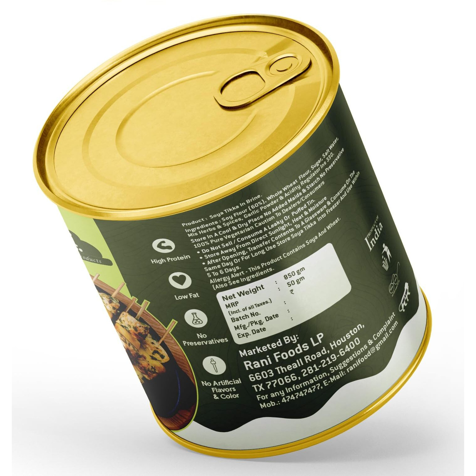 Rani Soya Tikka Italian 30oz (1.875lbs) 850g, Pack of 6, Ready for Cook ~ Easy Open Lid, All Natural, Vegan, No Colors, NON-GMO, Kosher, Indian Origin, Soy Based Meat Substitute (Size 30oz (1.875lbs) 850g)