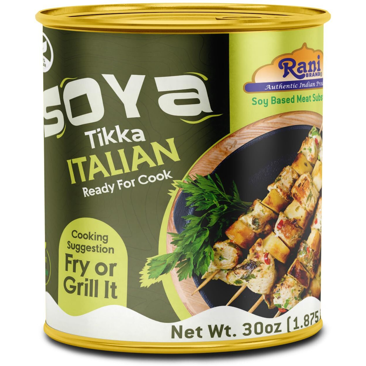 Rani Soya Tikka Italian 30oz (1.875lbs) 850g, Pack of 6, Ready for Cook ~ Easy Open Lid, All Natural, Vegan, No Colors, NON-GMO, Kosher, Indian Origin, Soy Based Meat Substitute (Size 30oz (1.875lbs) 850g)