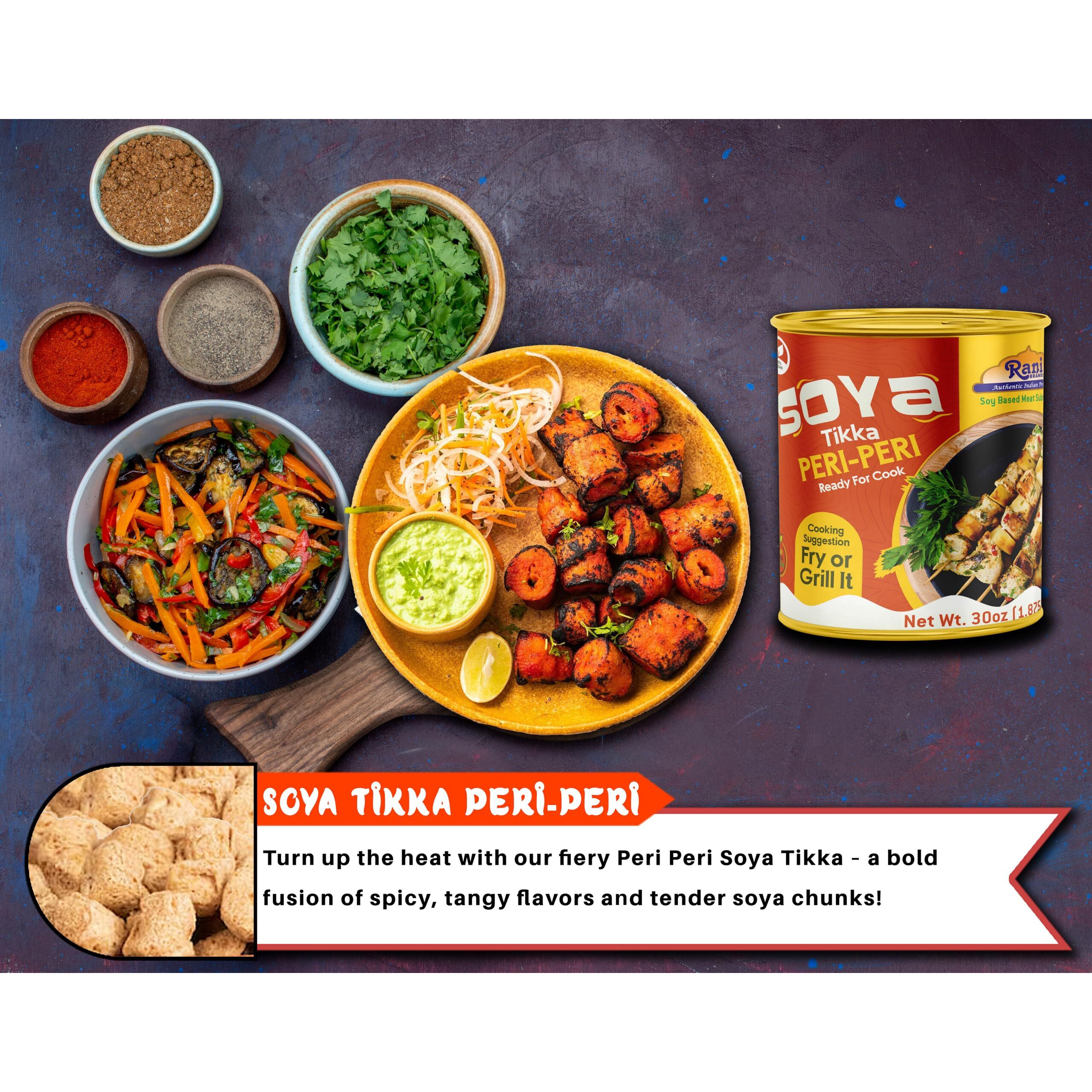 Rani Soya Tikka Peri-Peri 30oz (1.875lbs) 850g Ready for Cook ~ Easy Open Lid, All Natural, Vegan, No Colors, NON-GMO, Kosher, Indian Origin, Soy Based Meat Substitute (Size 30oz (1.875lbs) 850g)