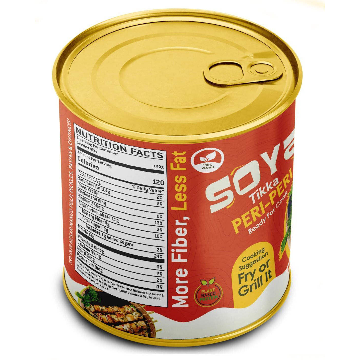 Rani Soya Tikka Peri-Peri 30oz (1.875lbs) 850g, Pack of 2, Ready for Cook ~ Easy Open Lid, All Natural, Vegan, No Colors, NON-GMO, Kosher, Indian Origin, Soy Based Meat Substitute (Size 30oz (1.875lbs) 850g)