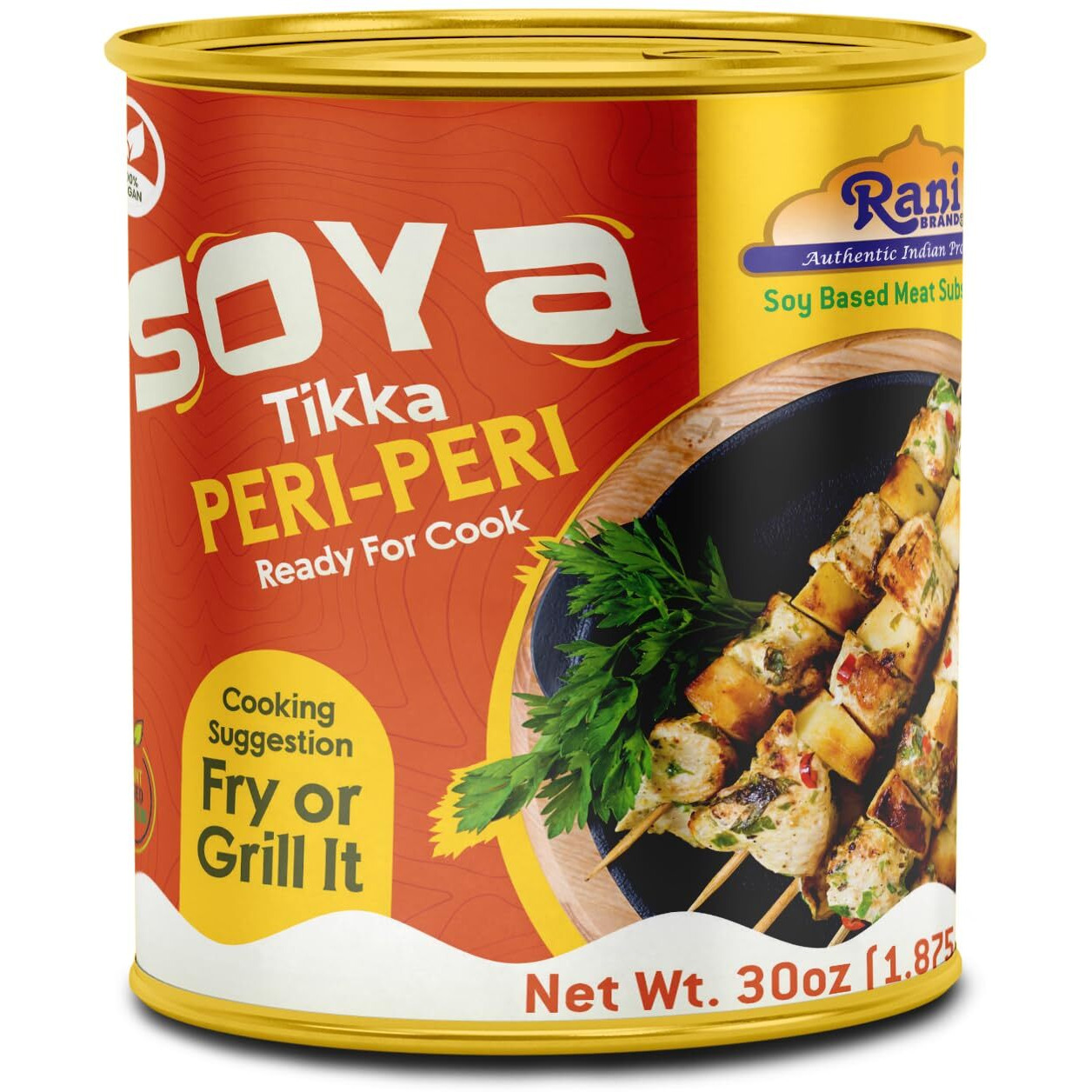Rani Soya Tikka Peri-Peri 30oz (1.875lbs) 850g, Pack of 2, Ready for Cook ~ Easy Open Lid, All Natural, Vegan, No Colors, NON-GMO, Kosher, Indian Origin, Soy Based Meat Substitute (Size 30oz (1.875lbs) 850g)