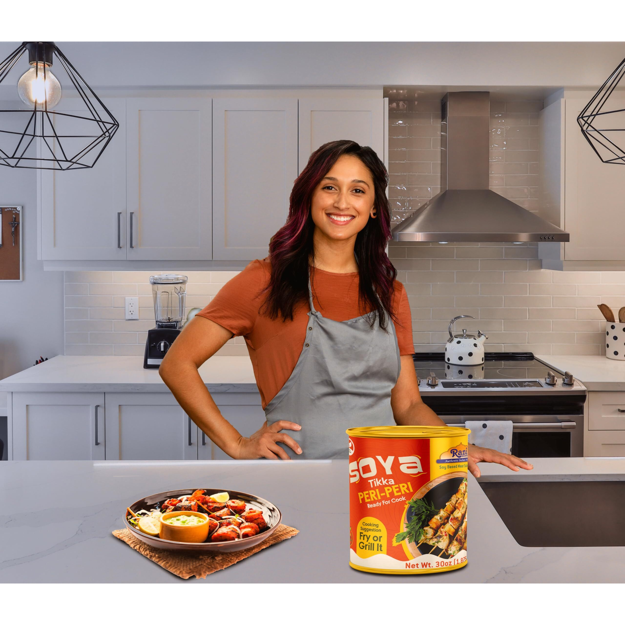 Rani Soya Tikka Peri-Peri 30oz (1.875lbs) 850g, Pack of 6, Ready for Cook ~ Easy Open Lid, All Natural, Vegan, No Colors, NON-GMO, Kosher, Indian Origin, Soy Based Meat Substitute (Size 30oz (1.875lbs) 850g)