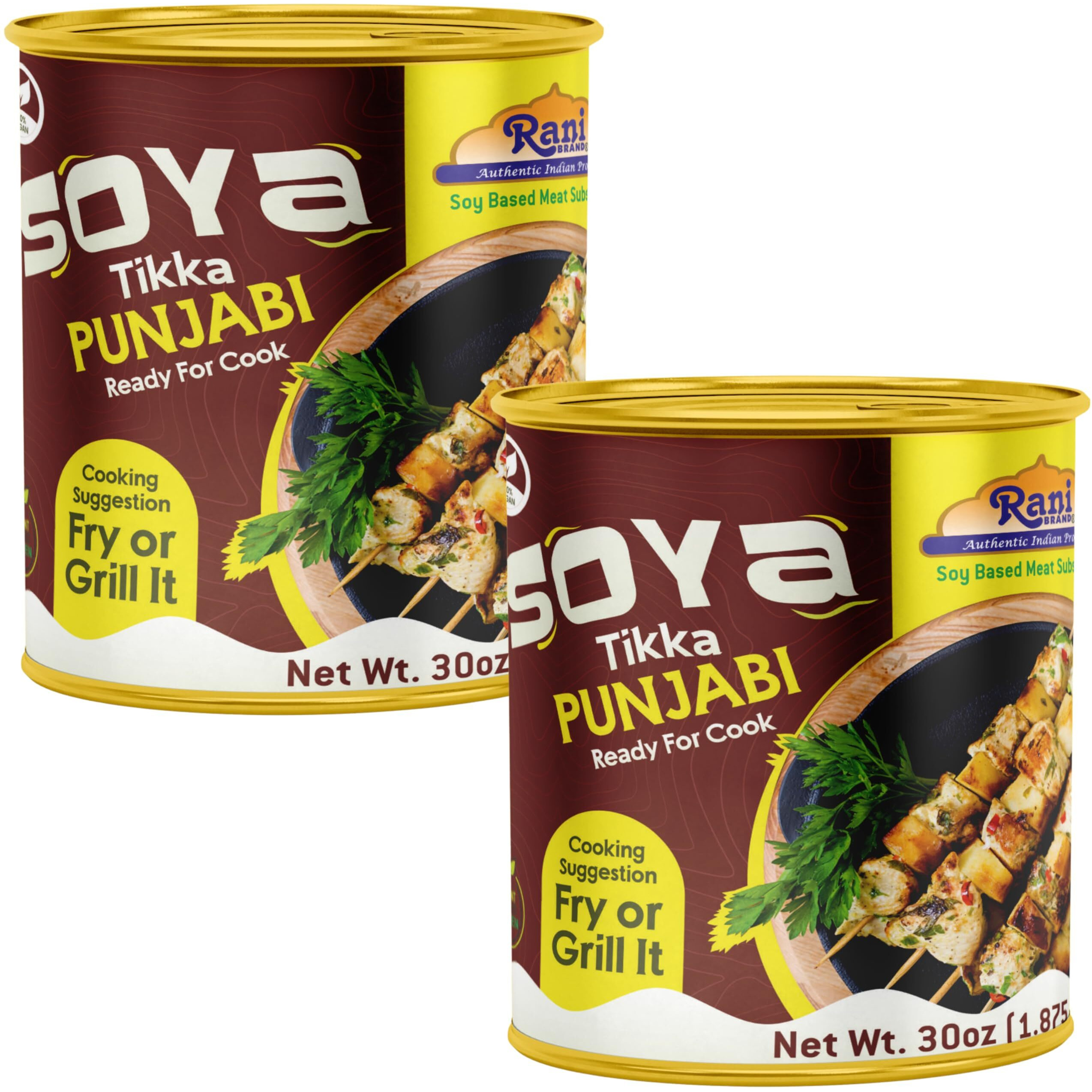 Rani Soya Tikka Punjabi 30oz (1.875lbs) 850g, Pack of 2, Ready for Cook ~ Easy Open Lid, All Natural, Vegan, No Colors, NON-GMO, Kosher, Indian Origin, Soy Based Meat Substitute (Size 30oz (1.875lbs) 850g)