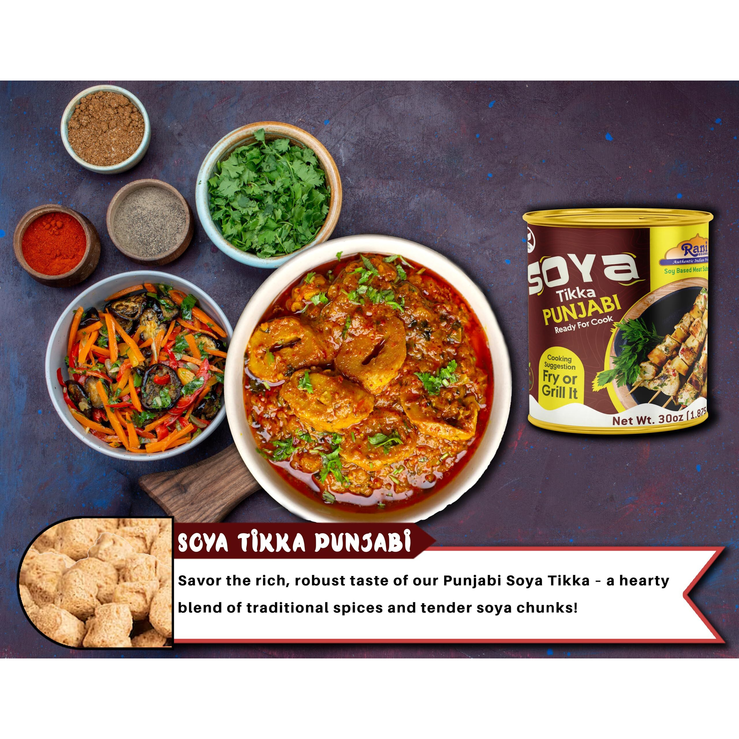 Rani Soya Tikka Punjabi 30oz (1.875lbs) 850g, Pack of 2, Ready for Cook ~ Easy Open Lid, All Natural, Vegan, No Colors, NON-GMO, Kosher, Indian Origin, Soy Based Meat Substitute (Size 30oz (1.875lbs) 850g)