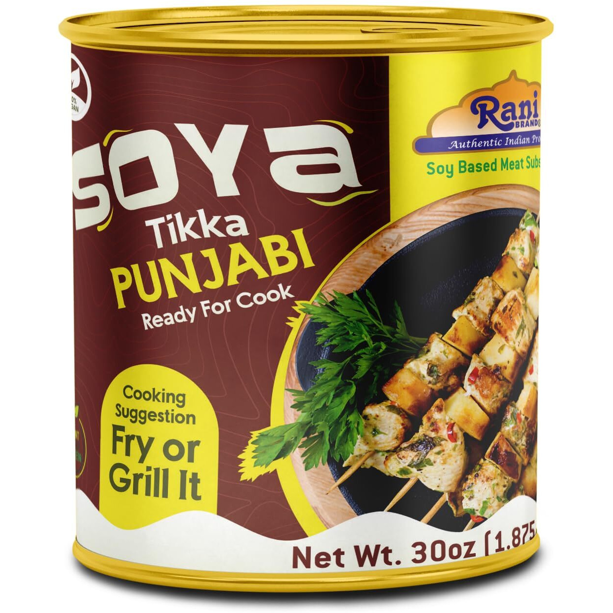 Rani Soya Tikka Punjabi 30oz (1.875lbs) 850g, Pack of 2, Ready for Cook ~ Easy Open Lid, All Natural, Vegan, No Colors, NON-GMO, Kosher, Indian Origin, Soy Based Meat Substitute (Size 30oz (1.875lbs) 850g)