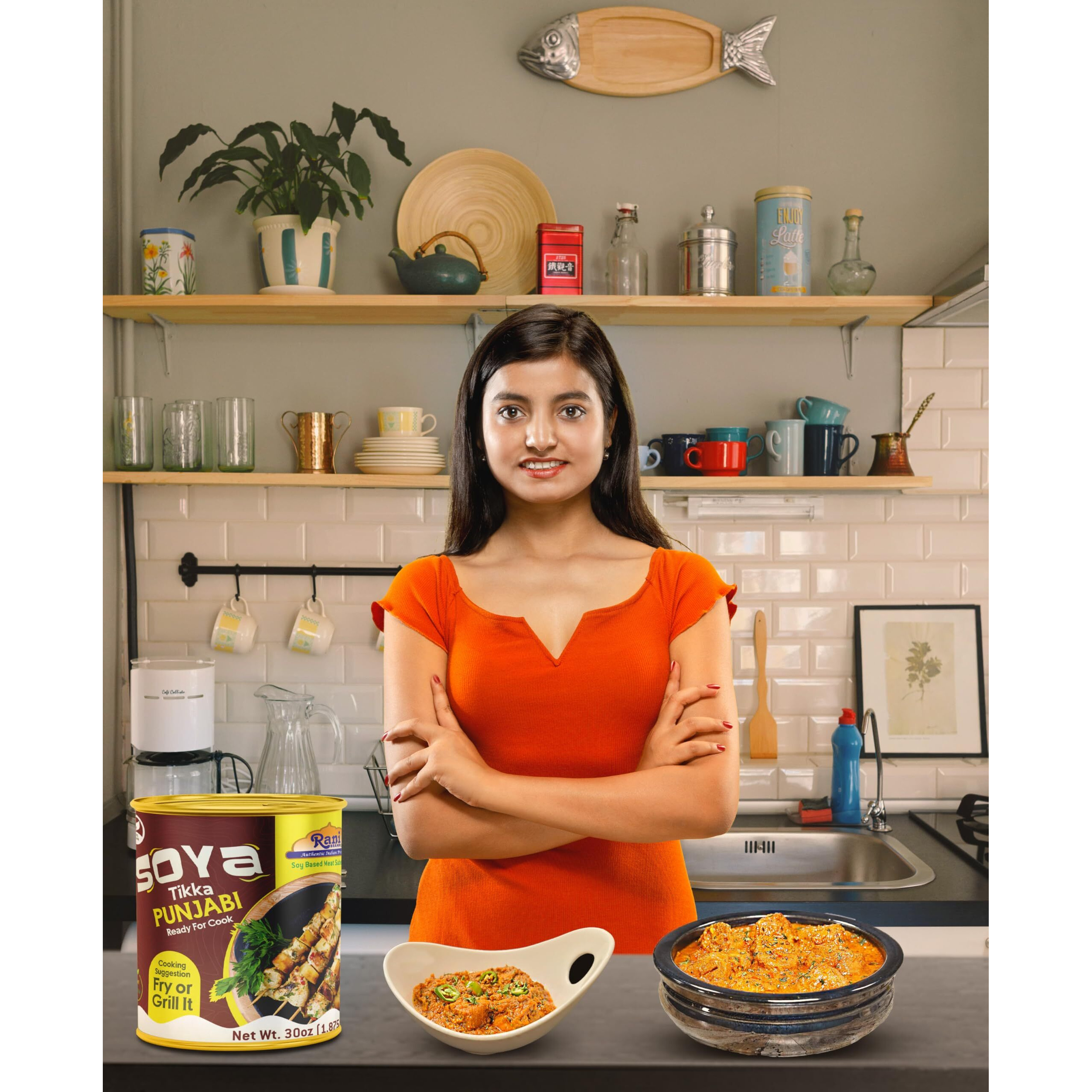 Rani Soya Tikka Punjabi 30oz (1.875lbs) 850g, Pack of 6, Ready for Cook ~ Easy Open Lid, All Natural, Vegan, No Colors, NON-GMO, Kosher, Indian Origin, Soy Based Meat Substitute (Size 30oz (1.875lbs) 850g)