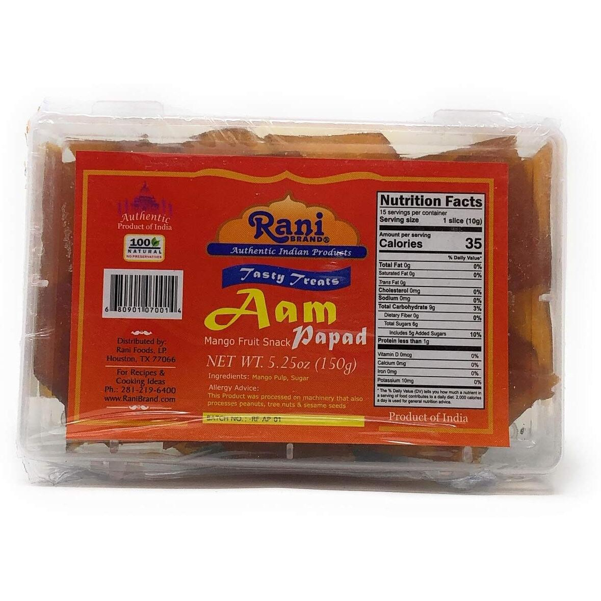 Rani Aam Papad (Mango Fruit Snack) 5.25oz (150g) ~ All Natural, Vegan, Gluten Friendly, Kosher, Indian Origin & Taste