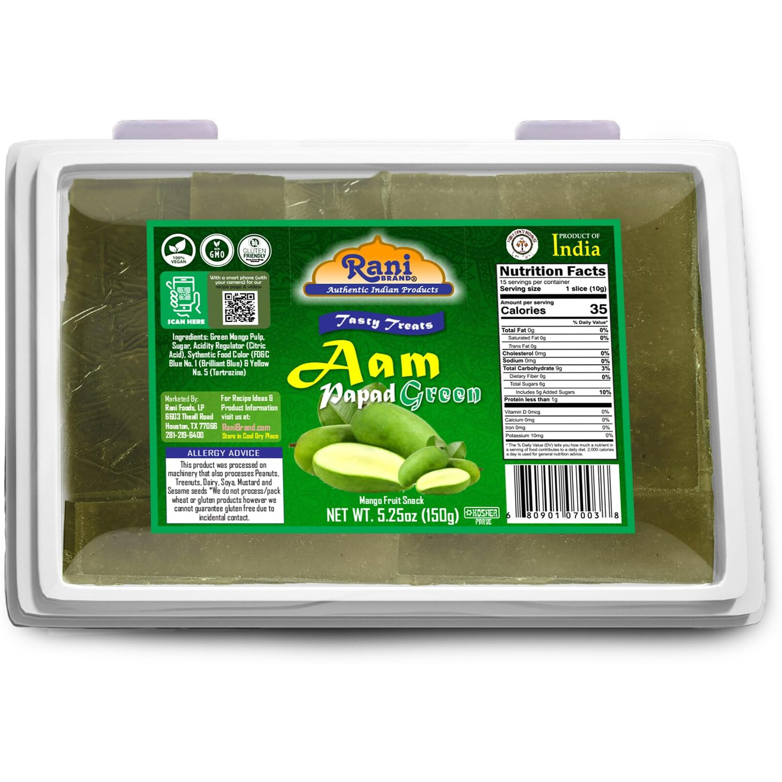 Rani Aam Papad (Mango Fruit Snack) Green Mango with Spice Mix 5.25oz (150g) ~ All Natural, Vegan, Gluten Friendly, Kosher, Indian Origin & Taste