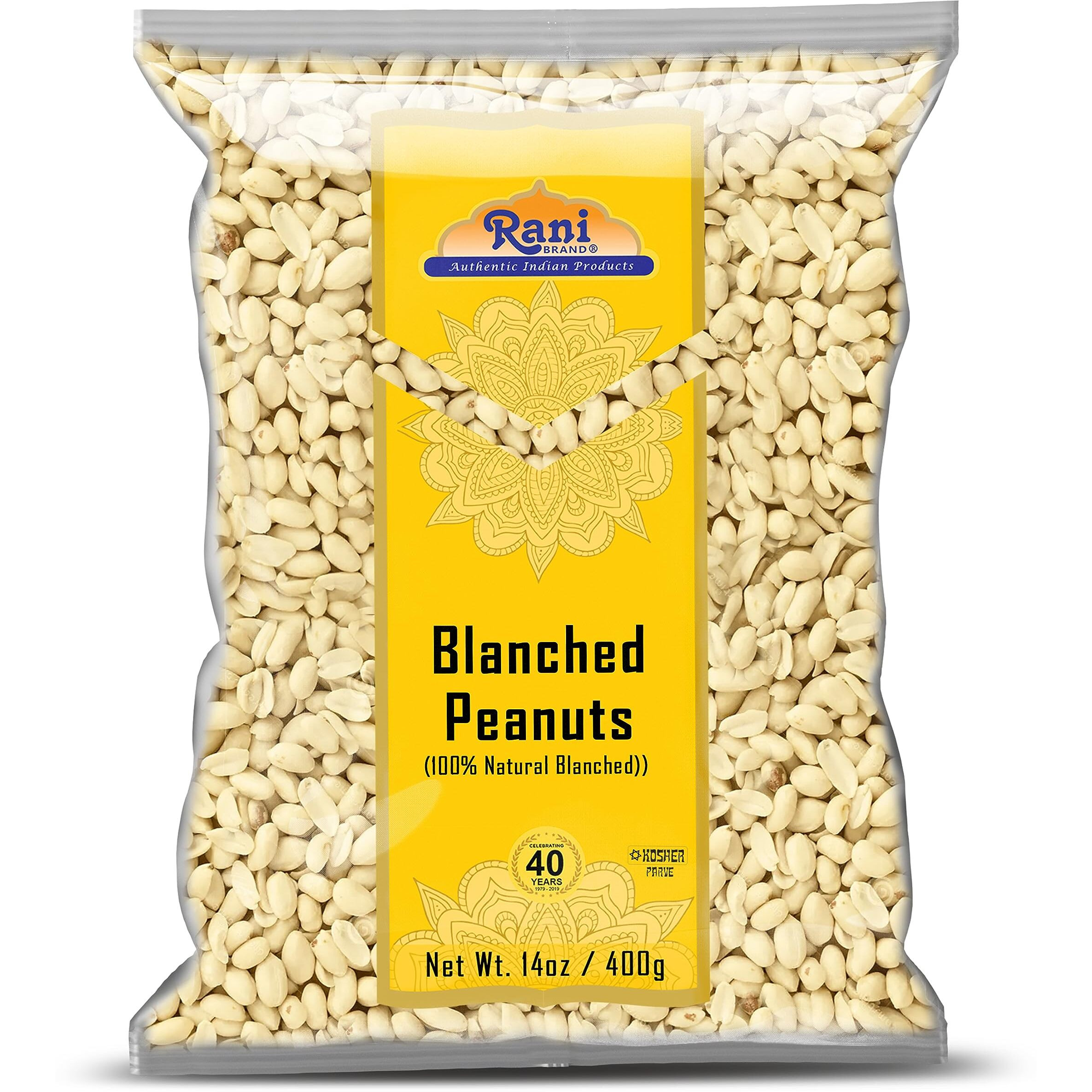 Rani Peanuts Skinless (Blanched, Uncooked) 14oz (400g) ~ All Natural, Vegan, Gluten Friendly, Kosher, Fresh Product of USA ~ Spanish Grade Groundnuts