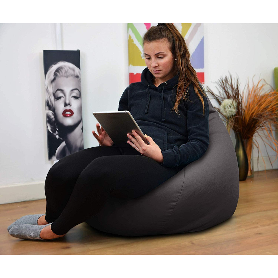Leather Bean Bag Chair Cover Only (Without Bean Fillers) Protective Liner Product by Ink Craft (Size: XXL, Color: Grey)