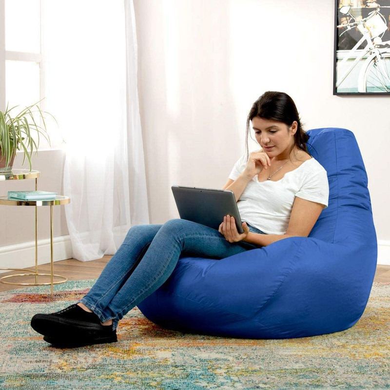 Leather Bean Bag Chair Cover Only (Without Bean Fillers) Protective Liner Product by Ink Craft (Size: XXXL, Color: Blue)