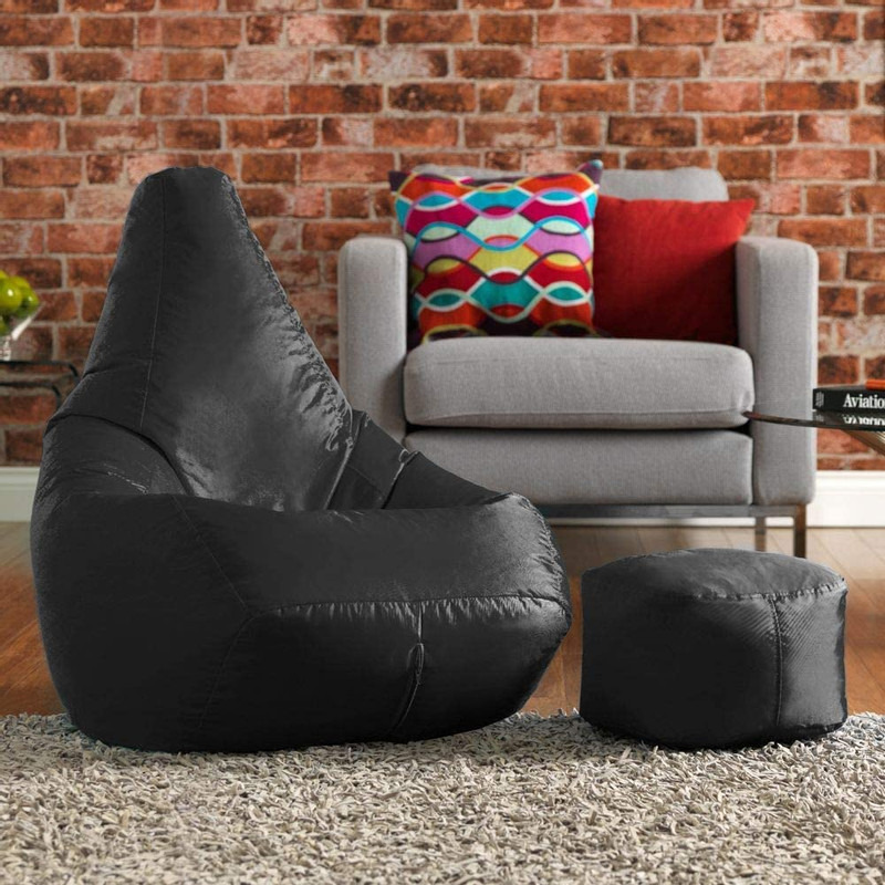 Leather Bean Bag Chair Cover Only (Without Bean Fillers) Protective Liner Product by Ink Craft (Size: XXXL, Color: BLACK)