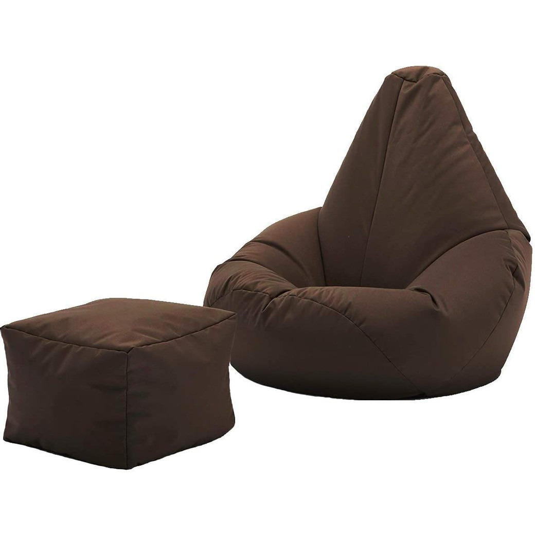 Ink Craft Classic High-Back Faux Leather Bean Bag Storage Chair Cover with Foot Stool, Beanless, Ultra Soft, Durable for Outdoor and Indoor Purpose (Size: XL, Color: BROWN)