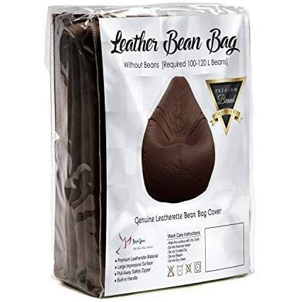 Ink Craft Classic High-Back Faux Leather Bean Bag Storage Chair Cover with Foot Stool, Beanless, Ultra Soft, Durable for Outdoor and Indoor Purpose (Size: XL, Color: BROWN)