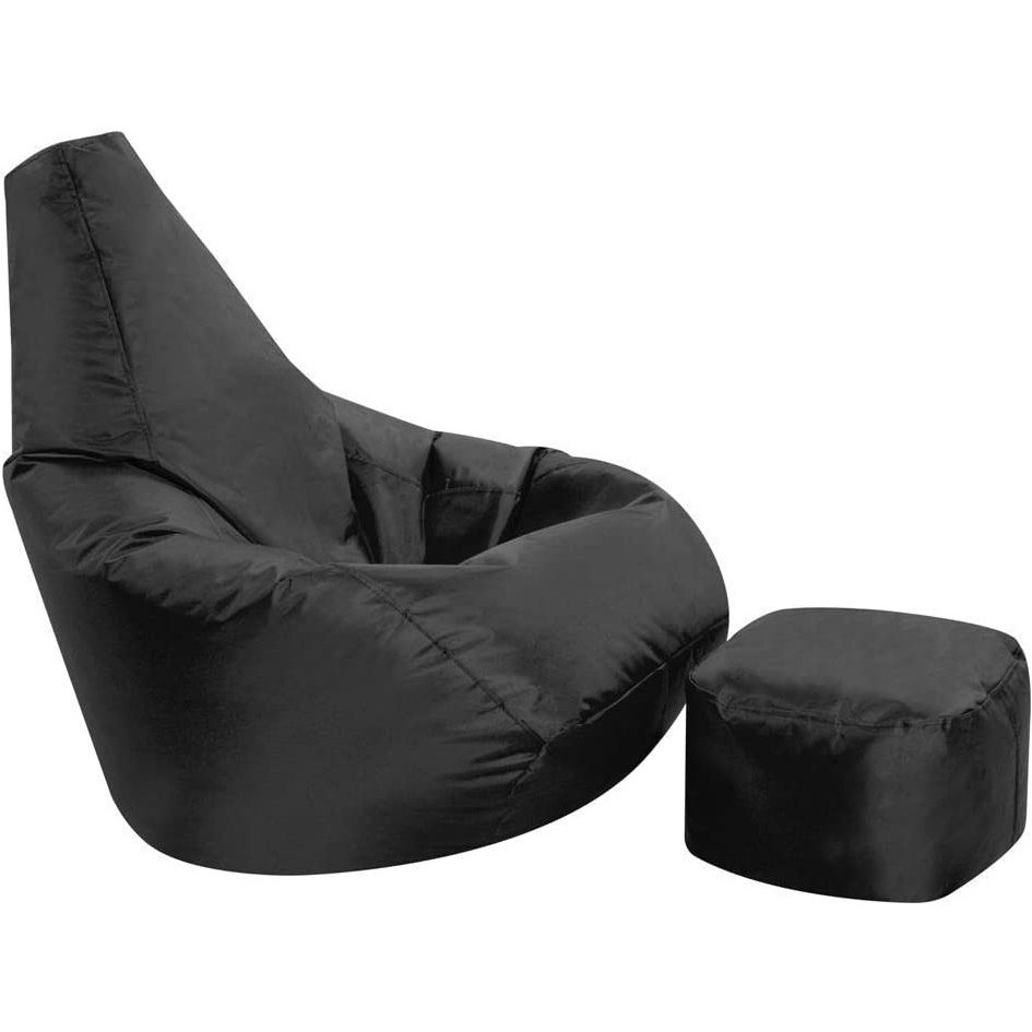 Ink Craft Classic High-Back Faux Leather Bean Bag Storage Chair Cover with Foot Stool, Beanless, Ultra Soft, Durable for Outdoor and Indoor Purpose (Size: XL, Color: BLACK)