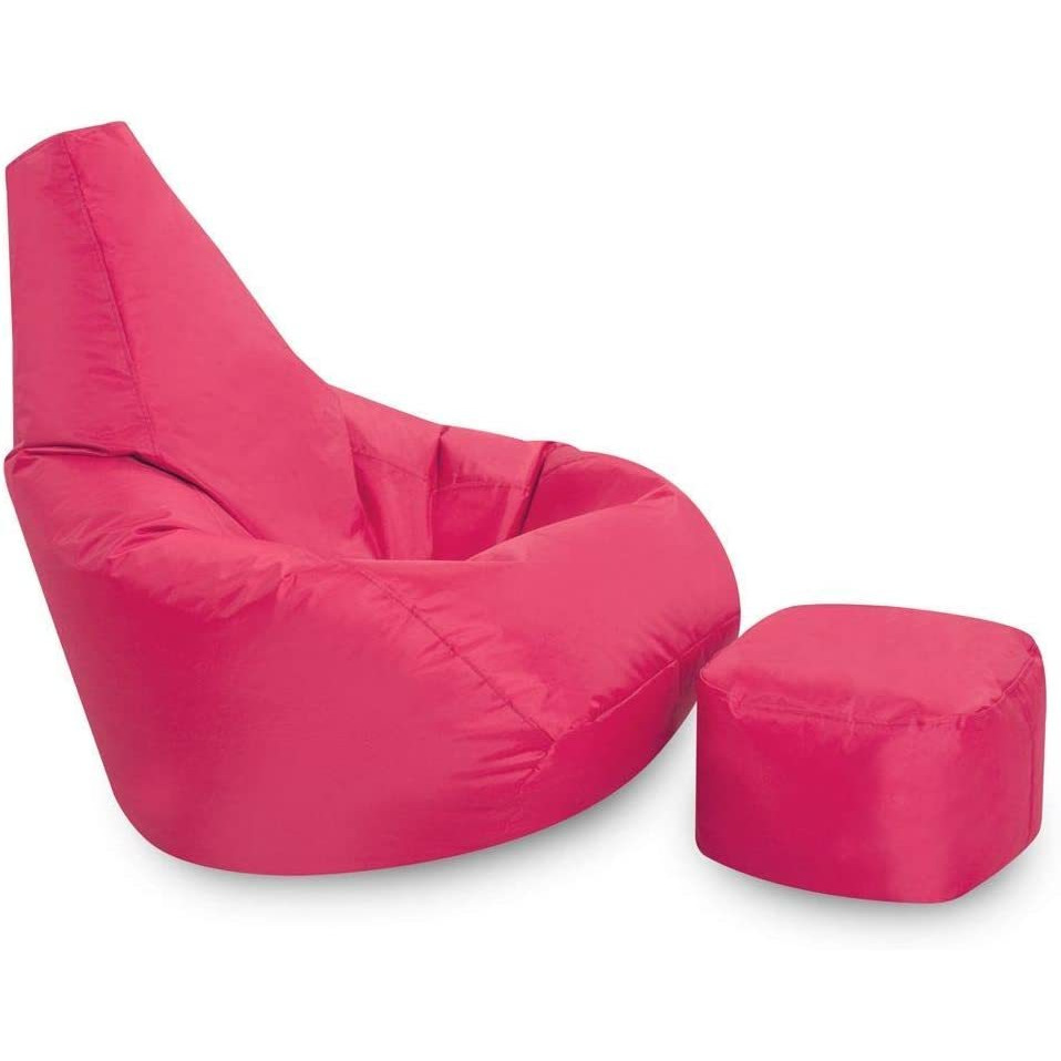 Ink Craft Classic High-Back Faux Leather Bean Bag Storage Chair Cover with Foot Stool, Beanless, Ultra Soft, Durable for Outdoor and Indoor Purpose (Size: XXL, Color: PINK)