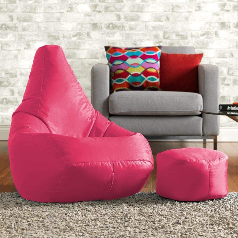 Ink Craft Classic High-Back Faux Leather Bean Bag Storage Chair Cover with Foot Stool, Beanless, Ultra Soft, Durable for Outdoor and Indoor Purpose (Size: XXL, Color: PINK)