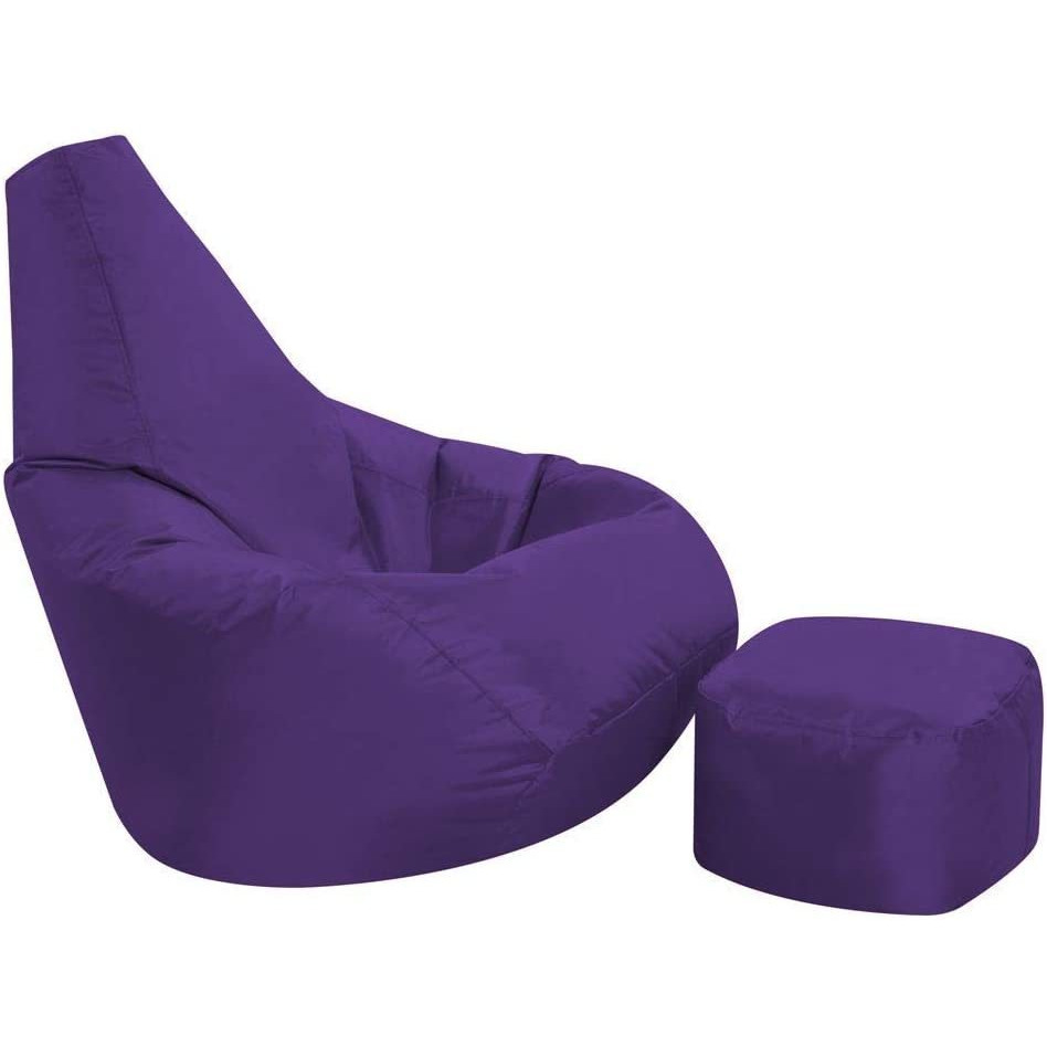 Ink Craft Classic High-Back Faux Leather Bean Bag Storage Chair Cover with Foot Stool, Beanless, Ultra Soft, Durable for Outdoor and Indoor Purpose (Size: XXL, Color: PURPLE)
