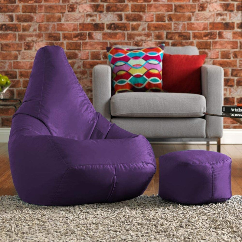 Ink Craft Classic High-Back Faux Leather Bean Bag Storage Chair Cover with Foot Stool, Beanless, Ultra Soft, Durable for Outdoor and Indoor Purpose (Size: XXL, Color: PURPLE)
