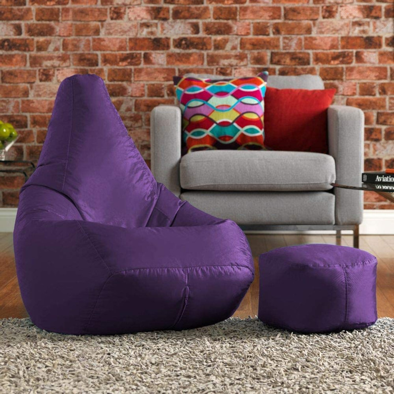 Ink Craft Classic High-Back Faux Leather Bean Bag Storage Chair Cover with Foot Stool, Beanless, Ultra Soft, Durable for Outdoor and Indoor Purpose (Size: XXL, Color: PURPLE)