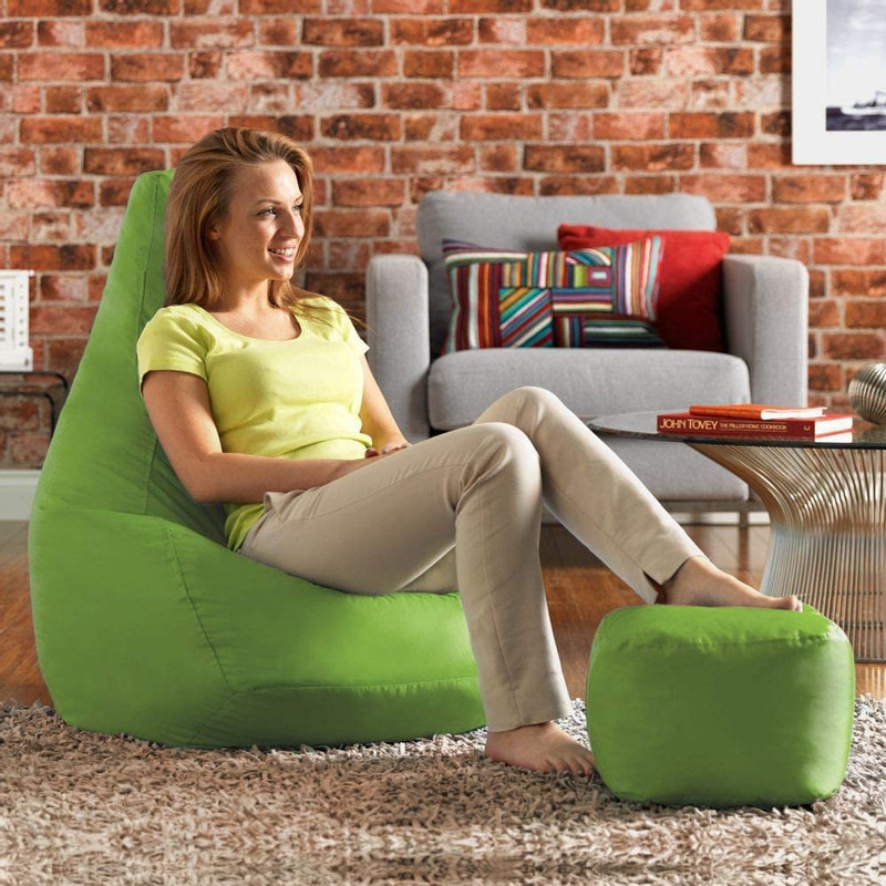 Ink Craft Classic High-Back Faux Leather Bean Bag Storage Chair Cover with Foot Stool, Beanless, Ultra Soft, Durable for Outdoor and Indoor Purpose (Size: XXXL, Color: GREEN)