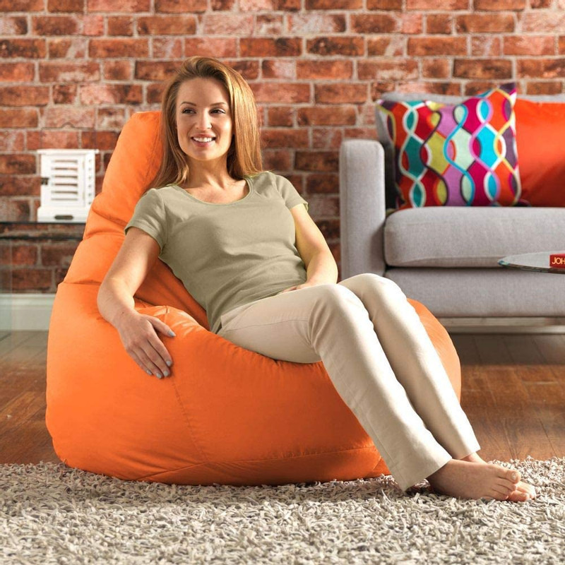 Ink Craft Classic High-Back Faux Leather Bean Bag Storage Chair Cover with Foot Stool, Beanless, Ultra Soft, Durable for Outdoor and Indoor Purpose (Size: XXXL, Color: ORANGE)