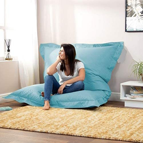 Ink Craft Classic High-Back Faux Leather Bean Bag Storage Chair Cover with Foot Stool, Beanless, Ultra Soft, Durable for Outdoor and Indoor Purpose (Size: XXXL, Color: AQUA BLUE)
