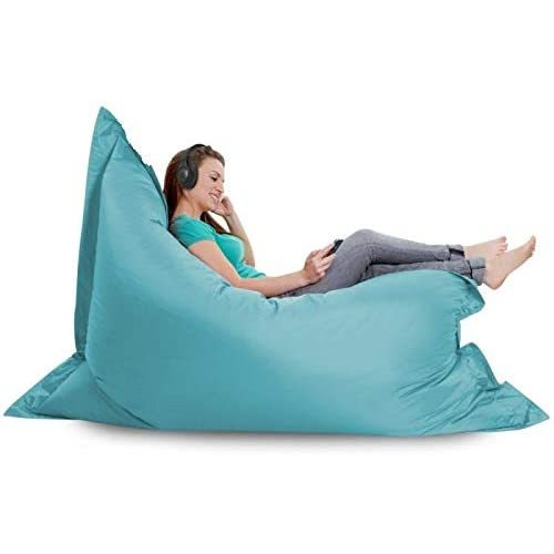 Ink Craft Classic High-Back Faux Leather Bean Bag Storage Chair Cover with Foot Stool, Beanless, Ultra Soft, Durable for Outdoor and Indoor Purpose (Size: XXXL, Color: AQUA BLUE)