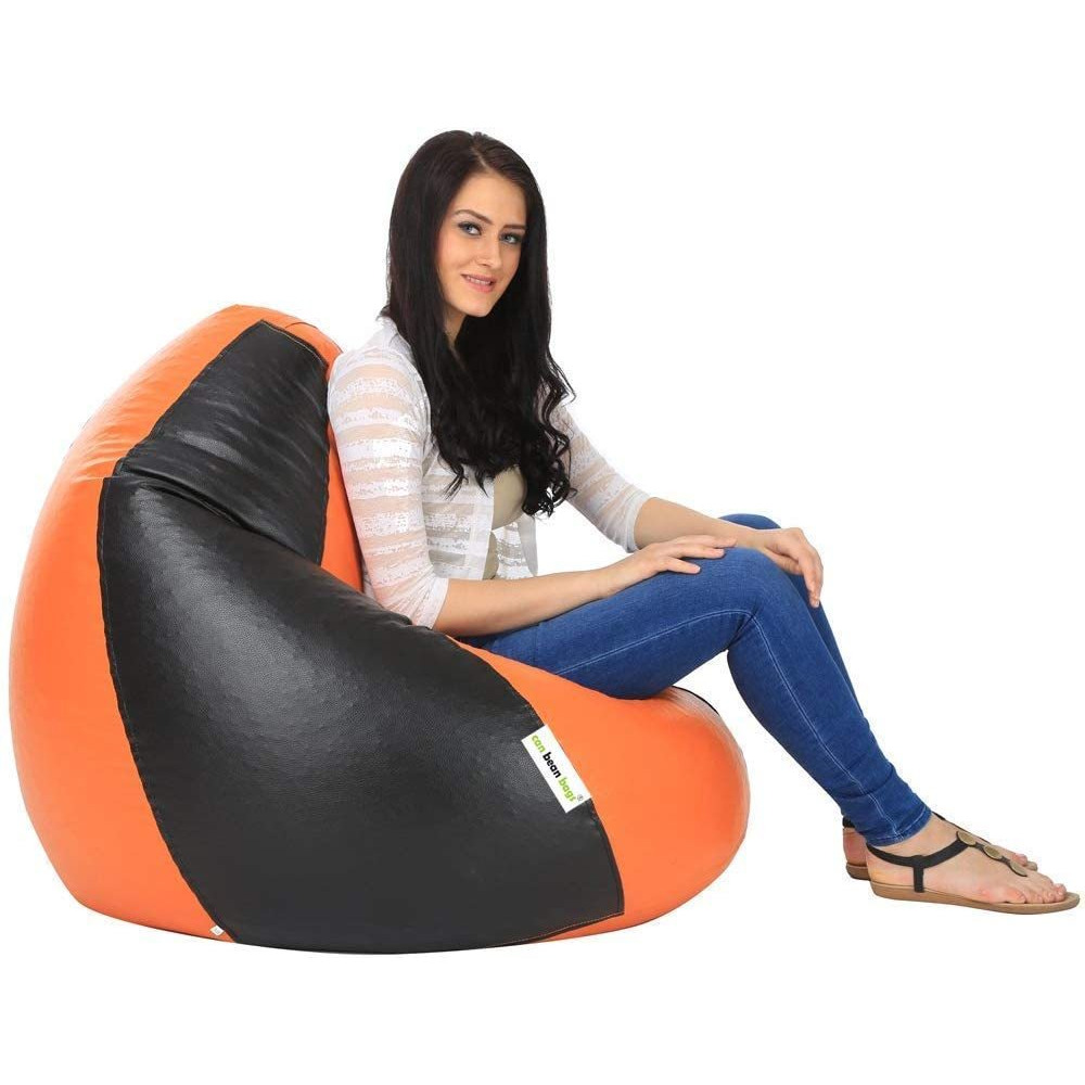 Ink Craft Bean Bag Chair Cover Only (Without Bean Fillers) - Black&Beige (Size: XXXL, Color: BLACK-ORANGE)