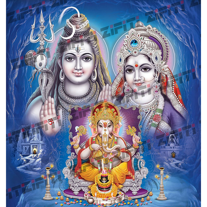 Buy Online Indian Lord Shiva Family With Decorative Background Print (Size:  4 in. x 6 in.)  1052177
