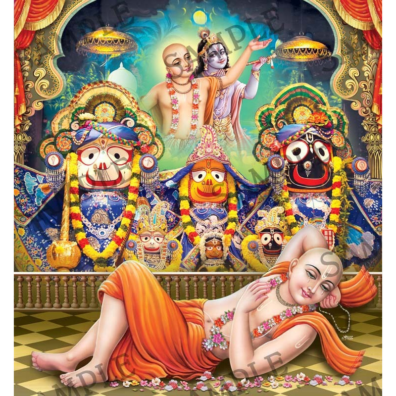 God Jagannath with Krishna and Gauranga -  4x6 Inch Frame
