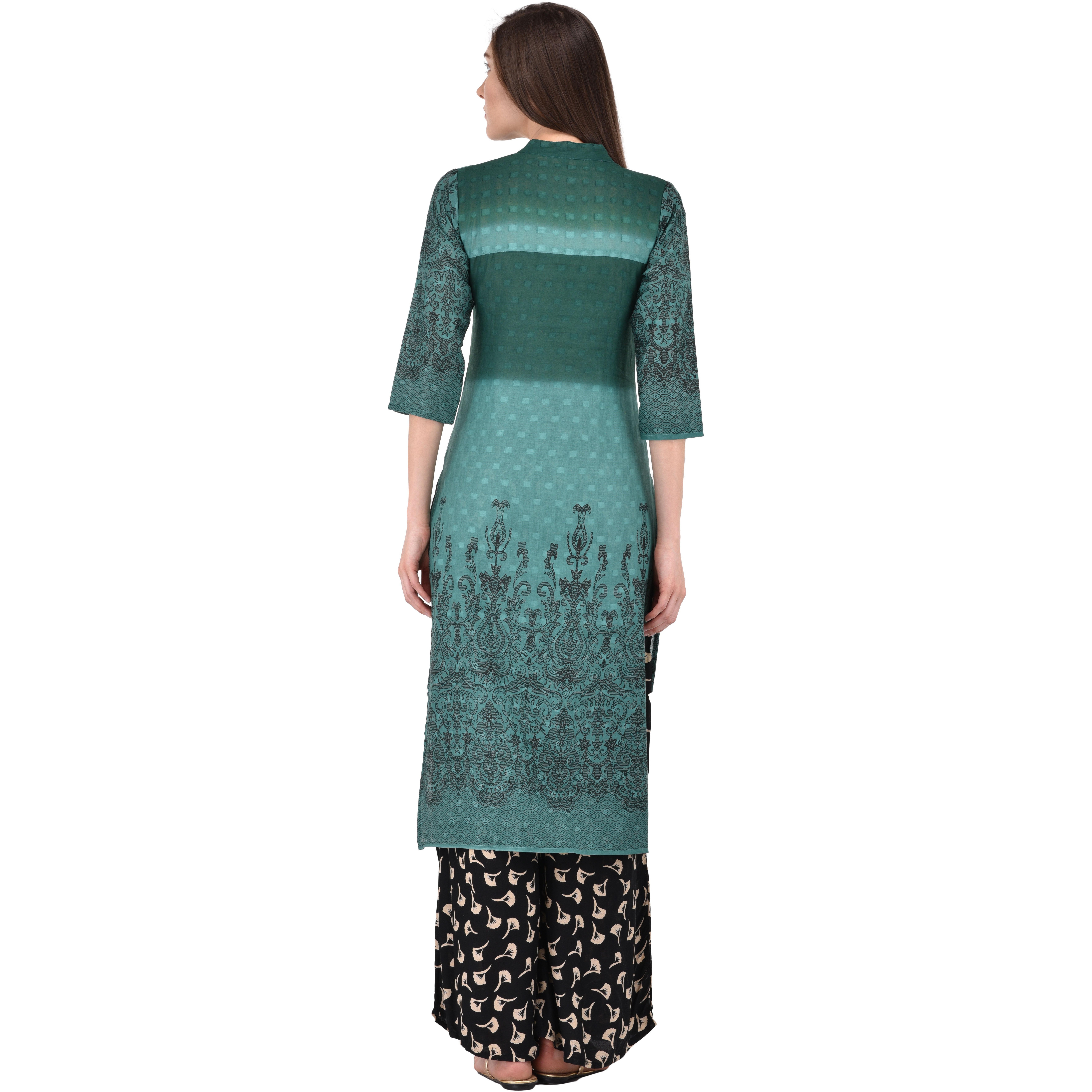 Purpliciou Formal Green Printed Aumbray Kurta with Button details