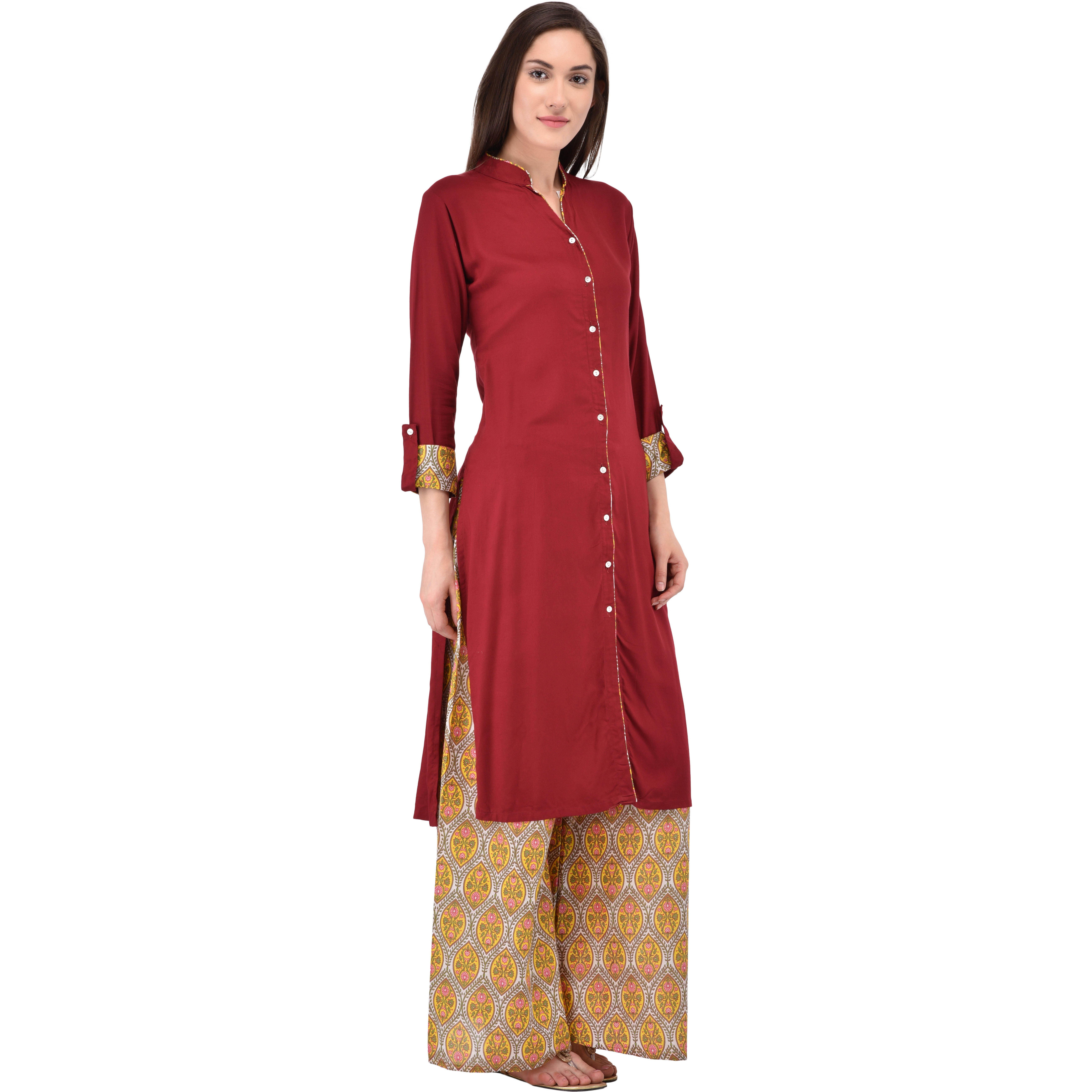 Purplicious Marroon kurti and Plazzo Set