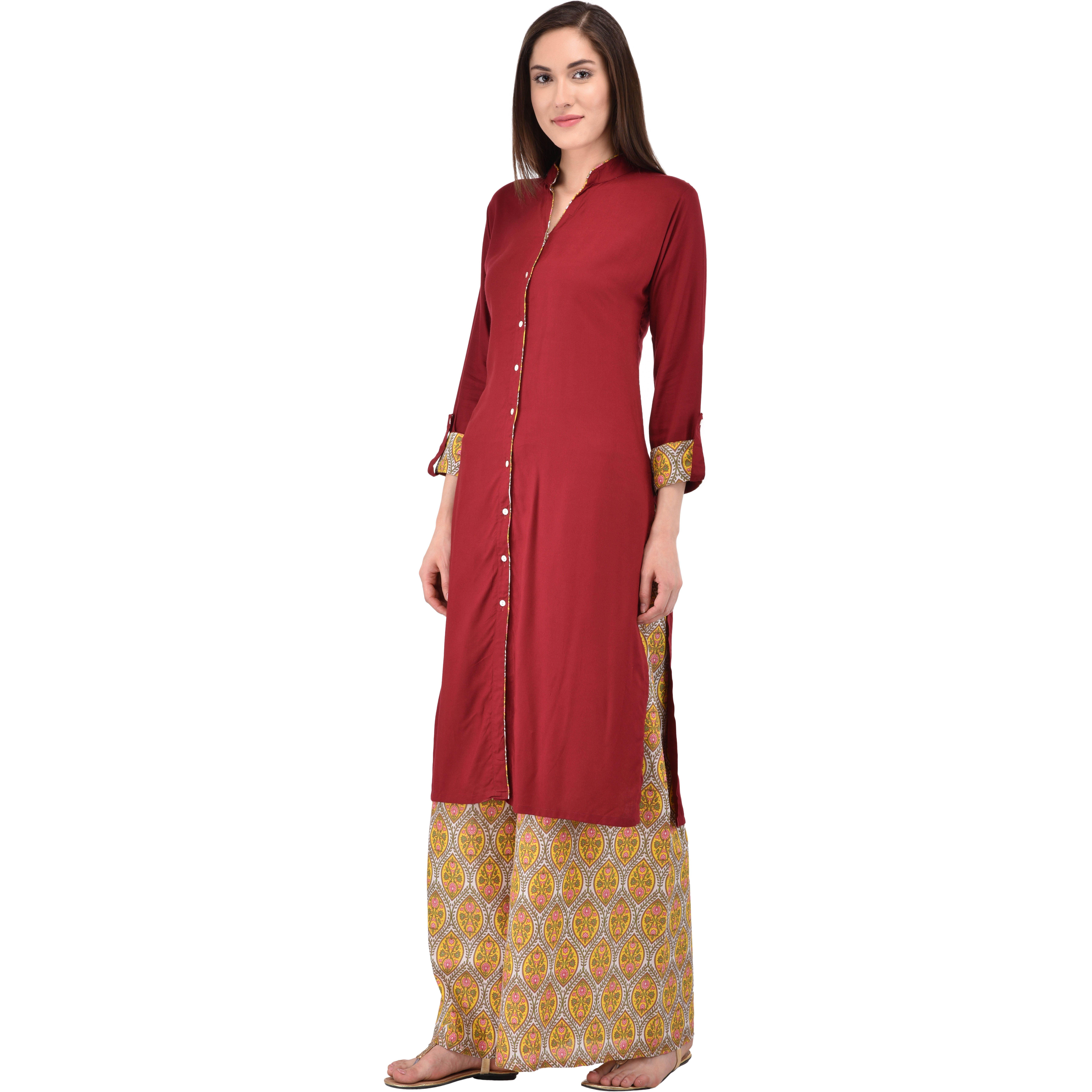 Purplicious Marroon kurti and Plazzo Set
