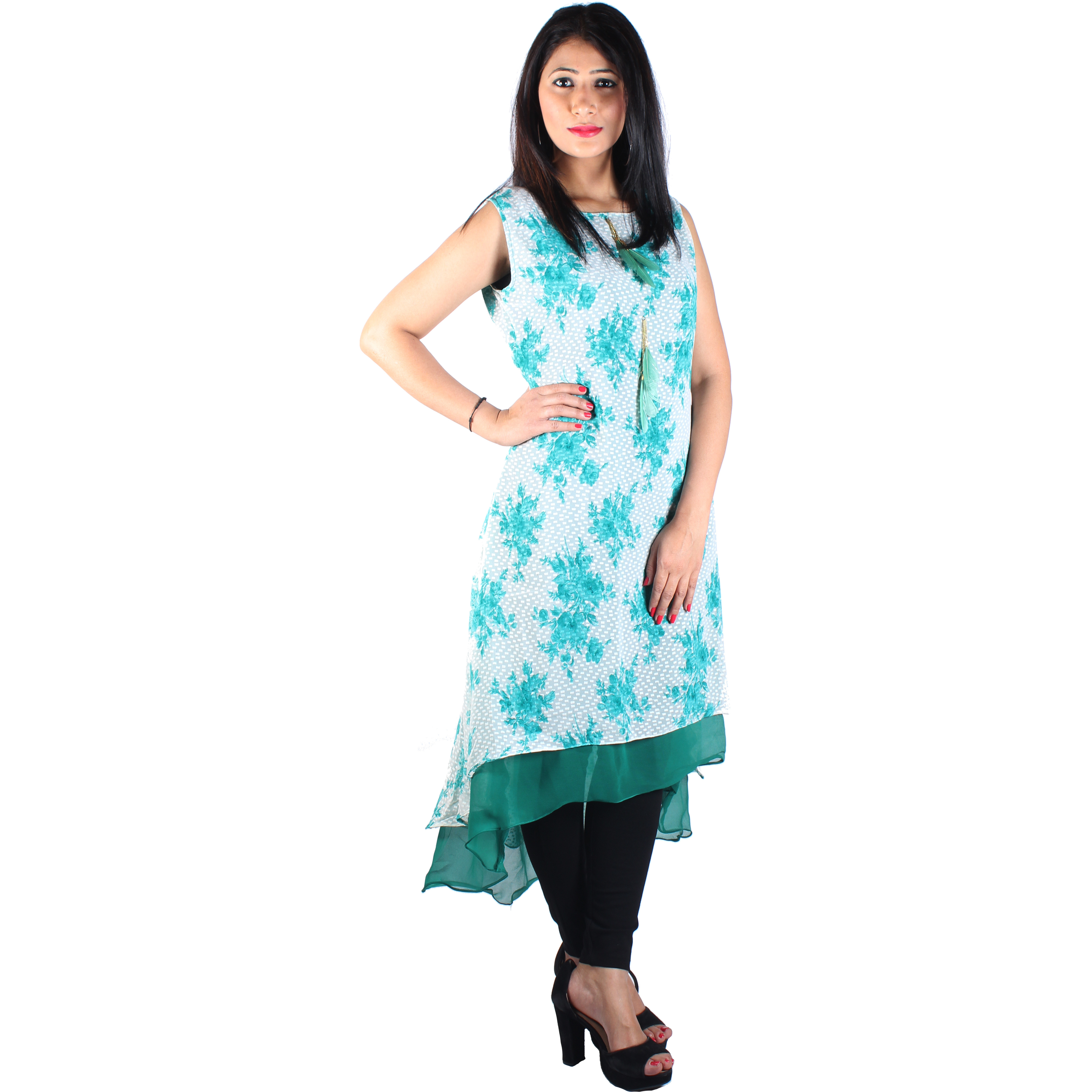 Purplicious Green Printed Layerd Kurti