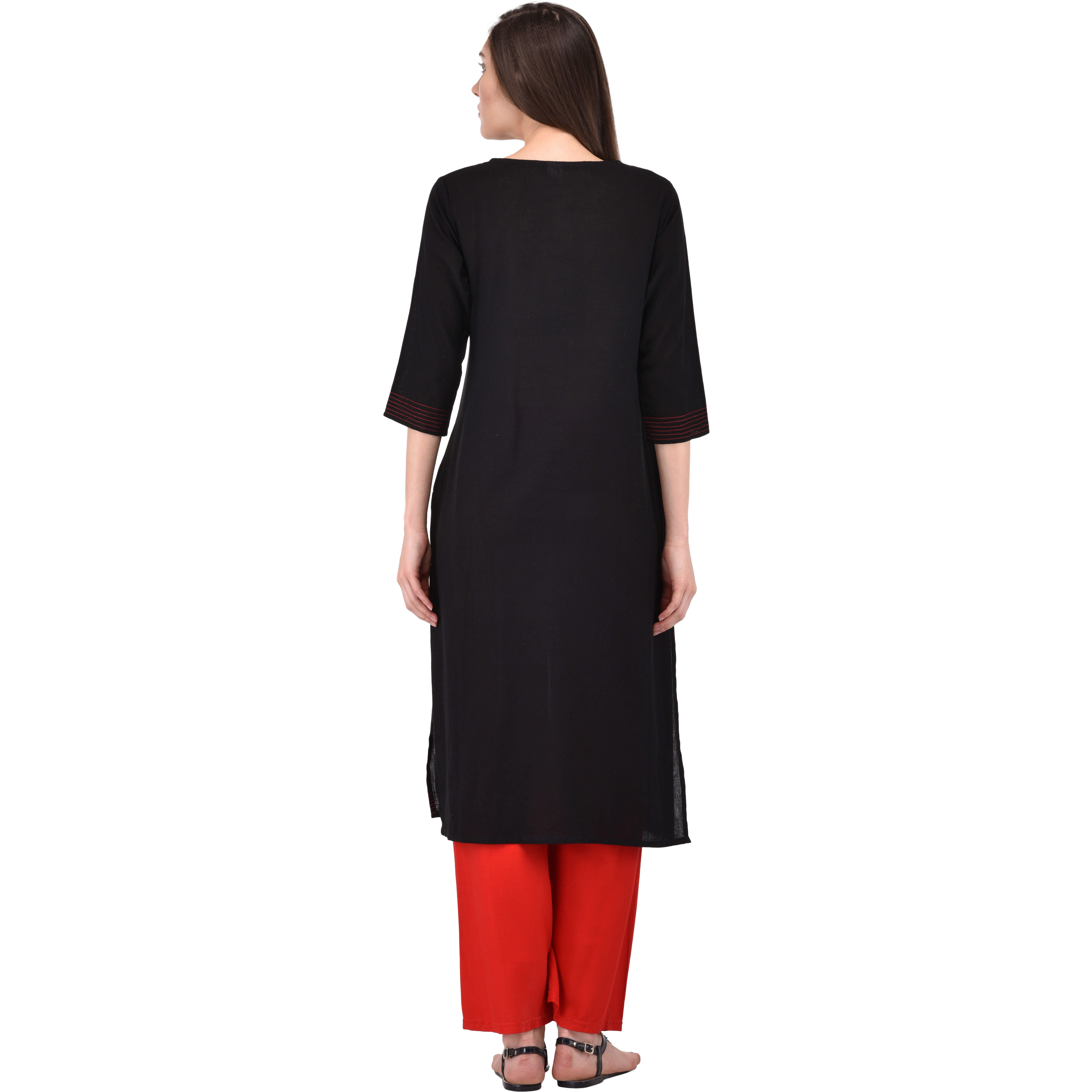 Purplicious Black Embroidered Rayon A-line Kurta