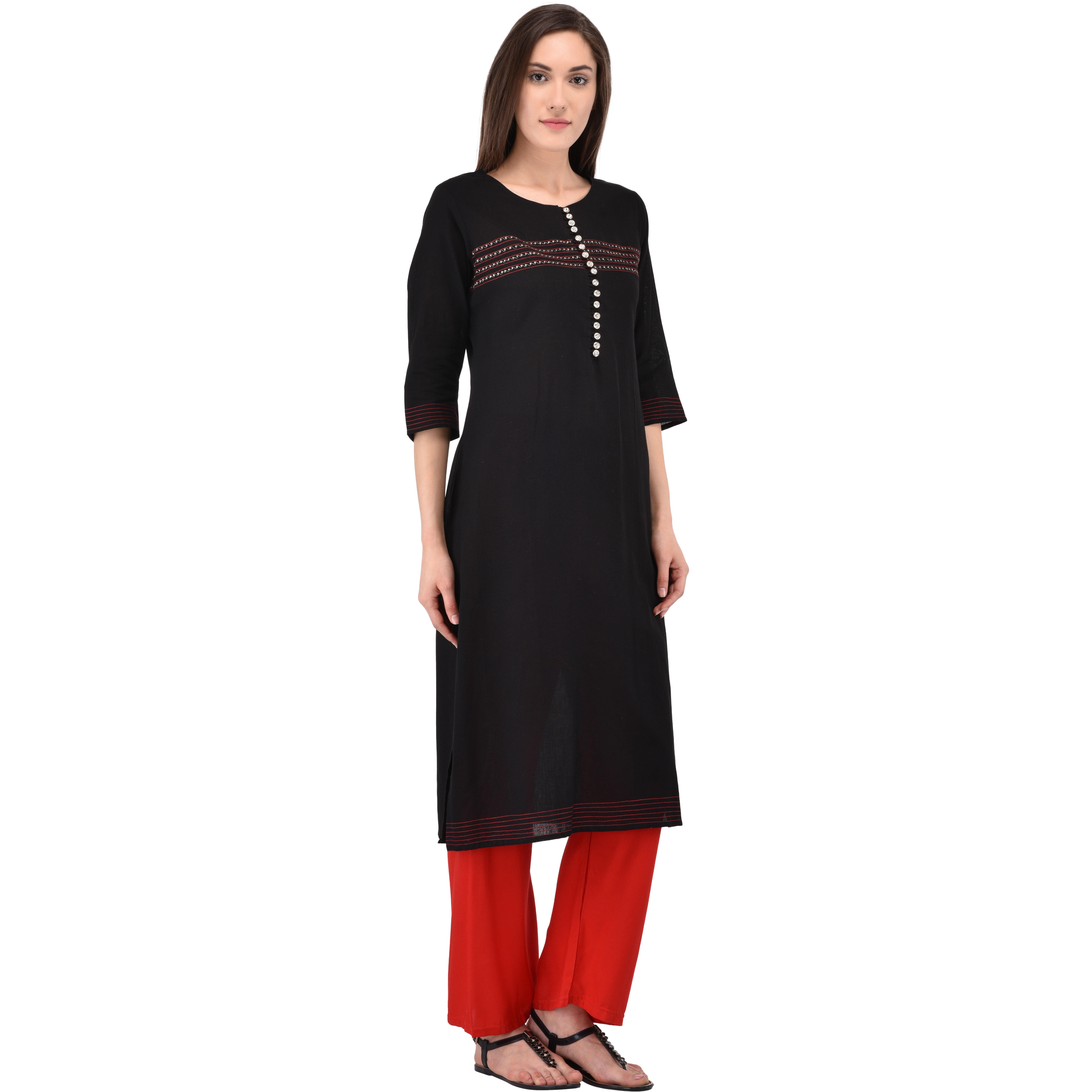Purplicious Black Embroidered Rayon A-line Kurta