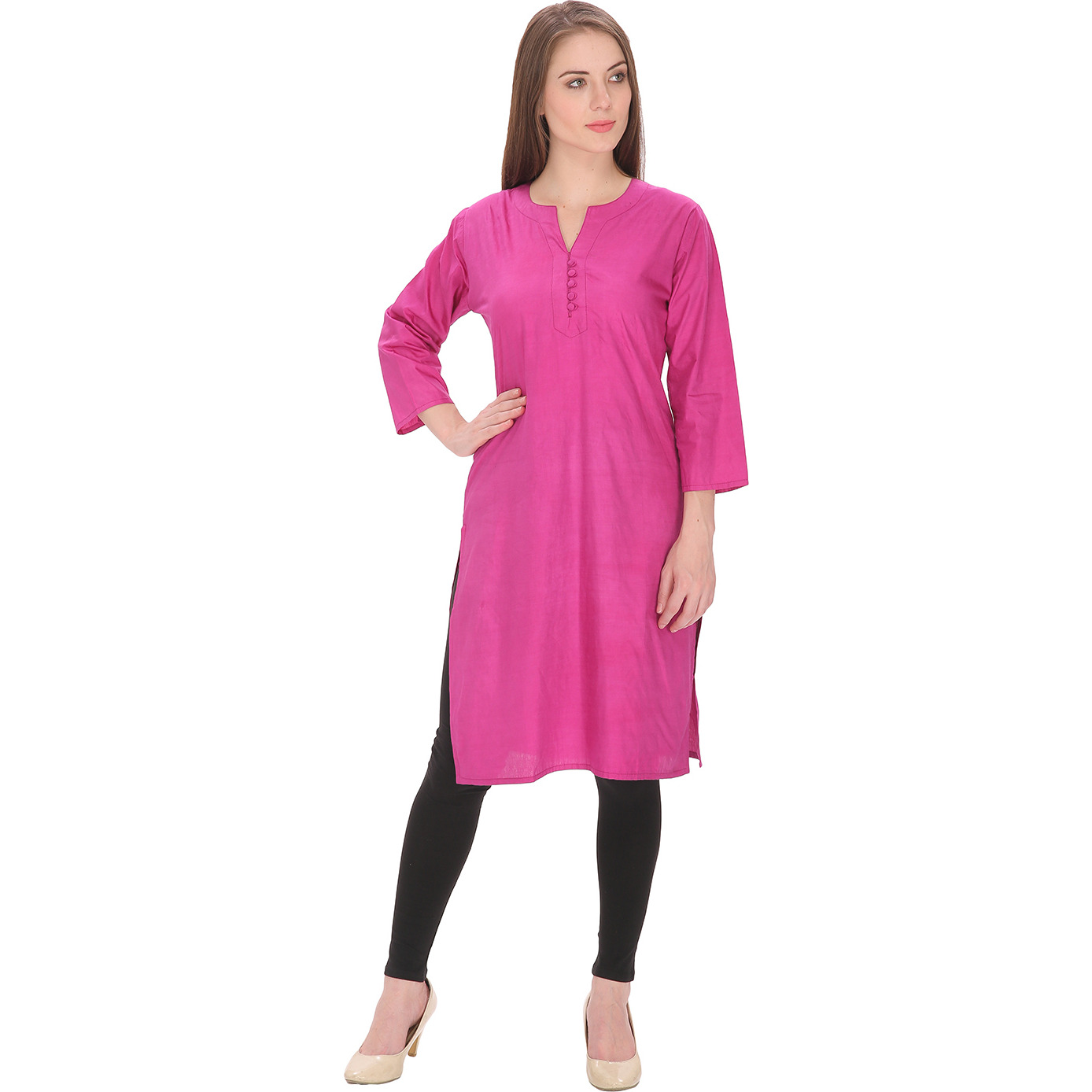Purplicious Pink Formal Kurti with round neck and buttons in front