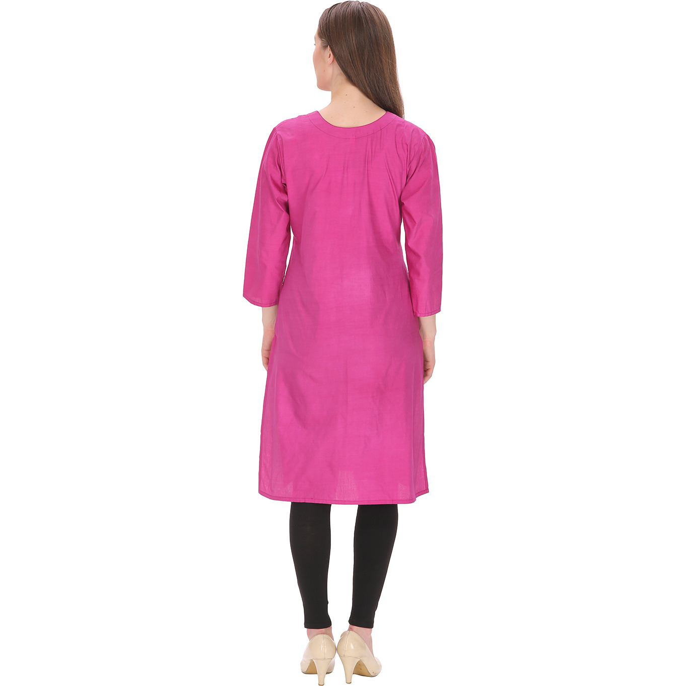 Purplicious Pink Formal Kurti with round neck and buttons in front
