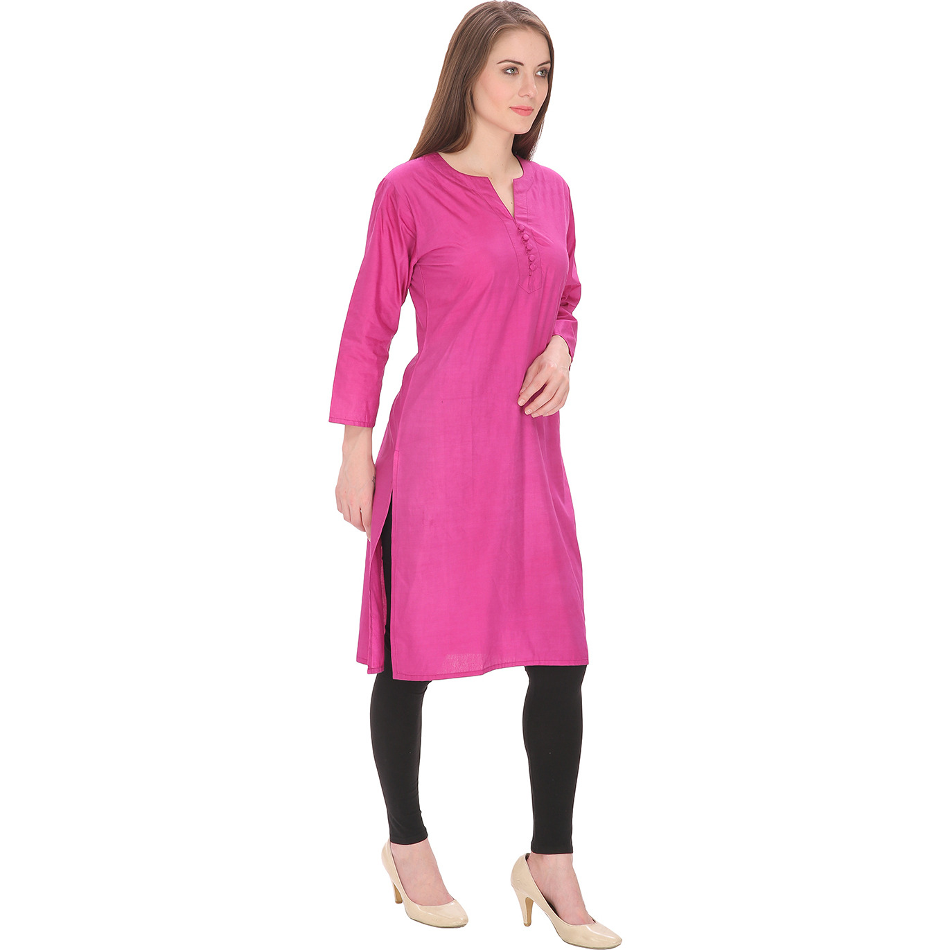 Purplicious Pink Formal Kurti with round neck and buttons in front