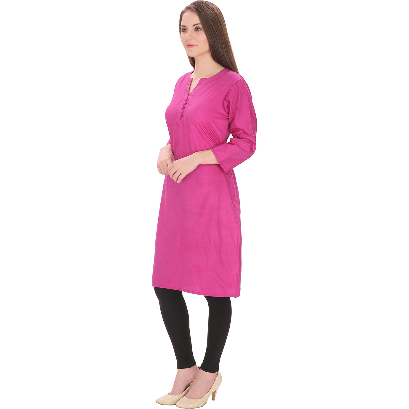 Purplicious Pink Formal Kurti with round neck and buttons in front