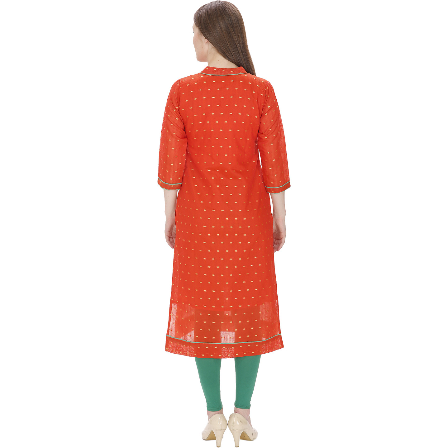 Purplicious Casual Orange Chanderi Kurta with Mirror Work Details