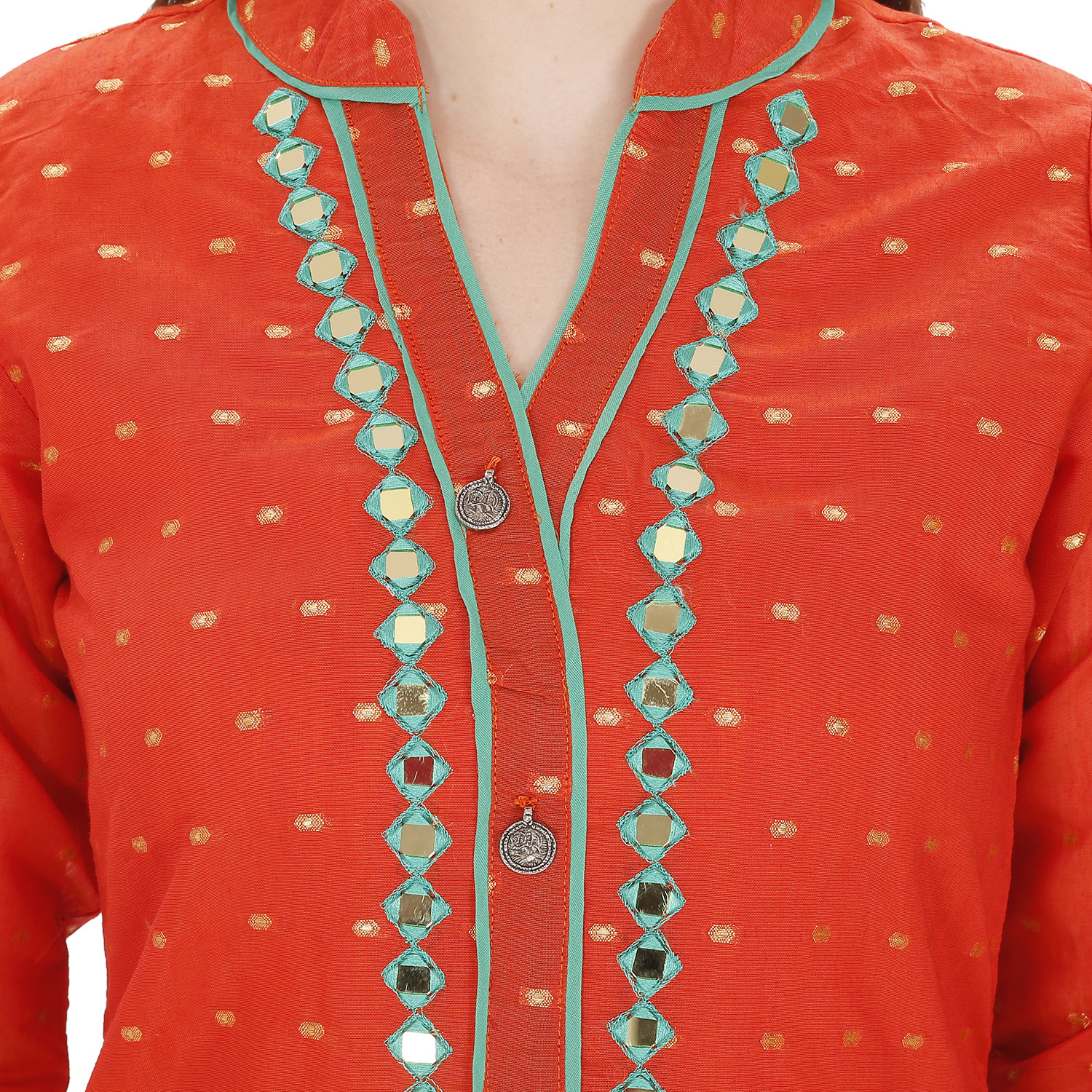 Purplicious Casual Orange Chanderi Kurta with Mirror Work Details